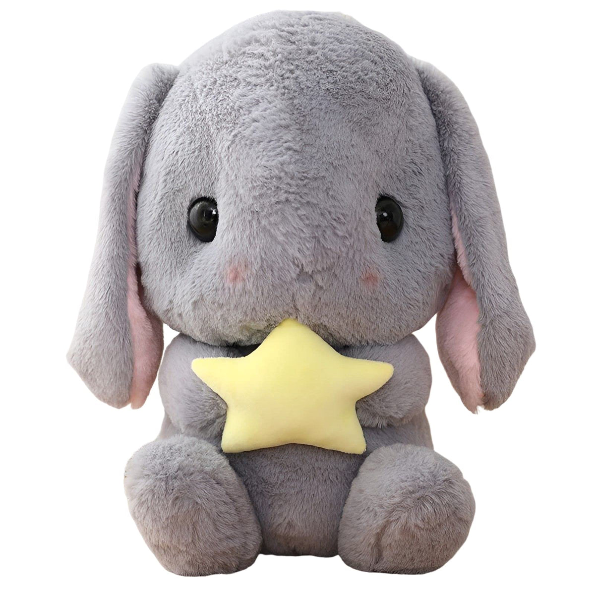 HOUPU Soft Toy Rabbit – Sitting Lop-Eared Plush Bunny (Gray-Star), 8.6in/22cm