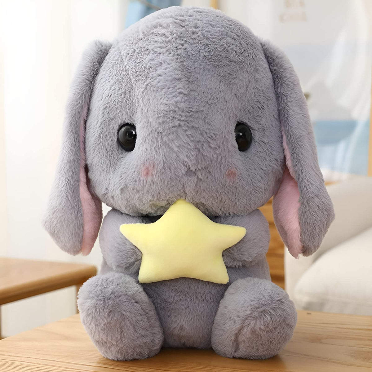 HOUPU Soft Toy Rabbit – Sitting Lop-Eared Plush Bunny (Gray-Star), 8.6in/22cm