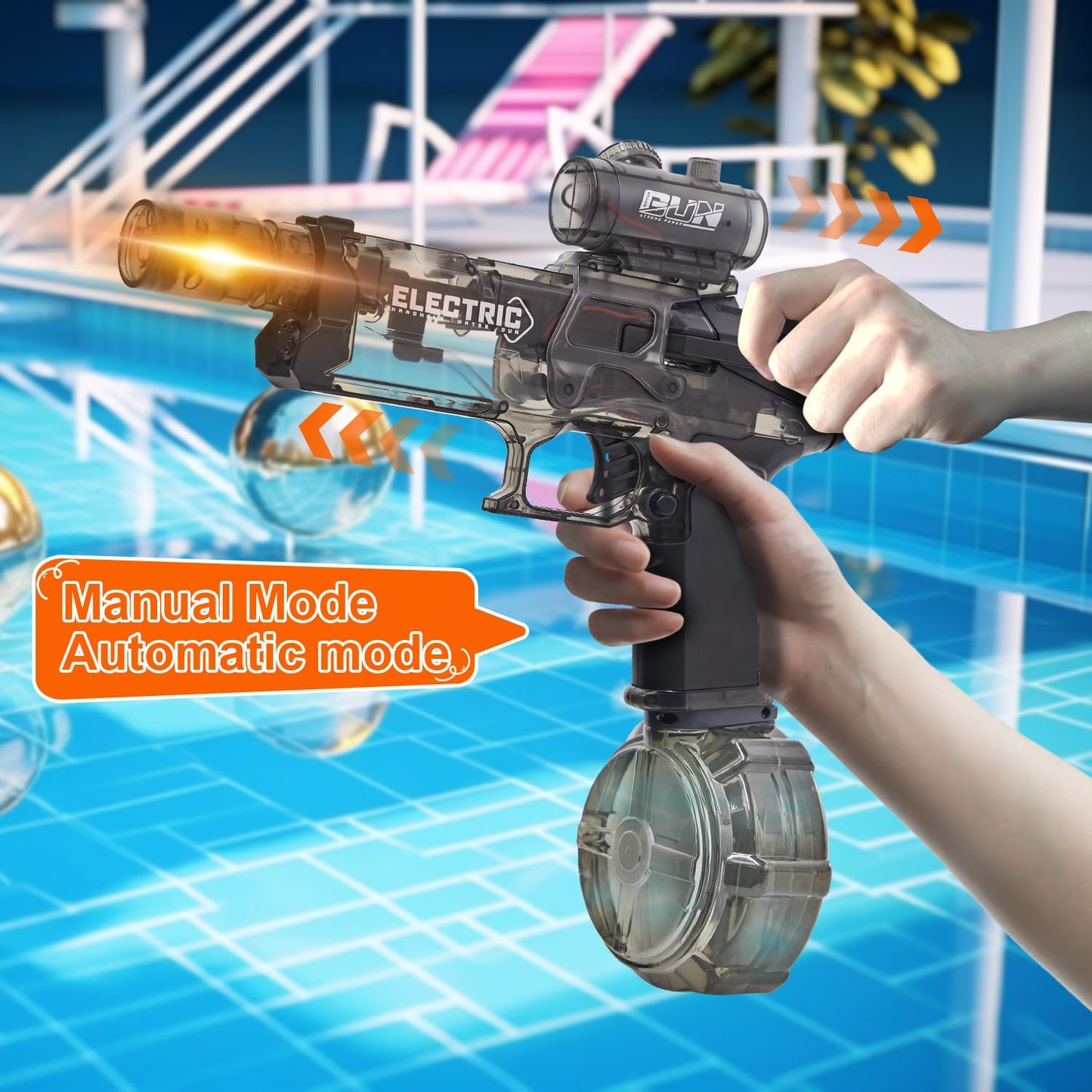 Houscly Electric Water Gun - LED Muzzle, 32ft Range, 500ml Tank