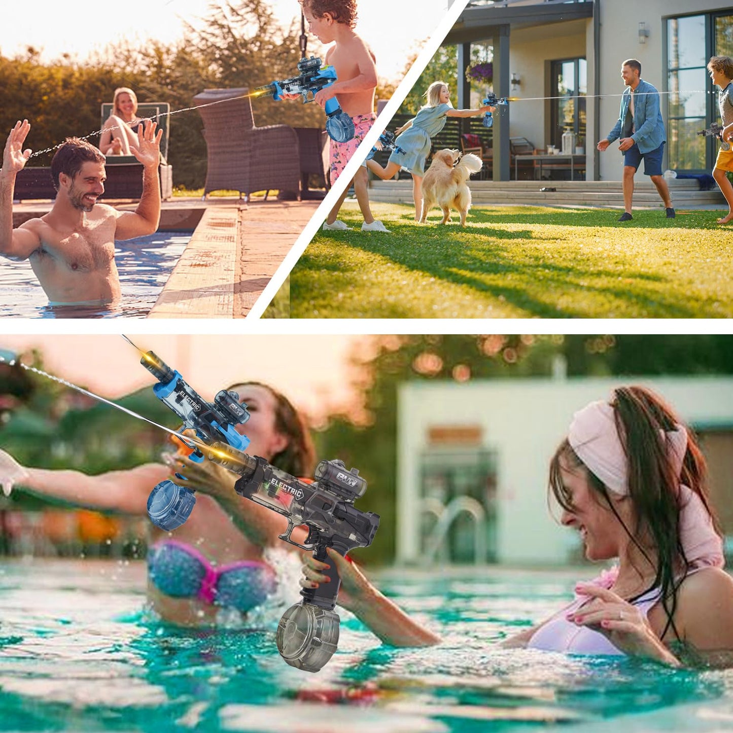 Houscly Electric Water Gun - LED Muzzle, 32ft Range, 500ml Tank