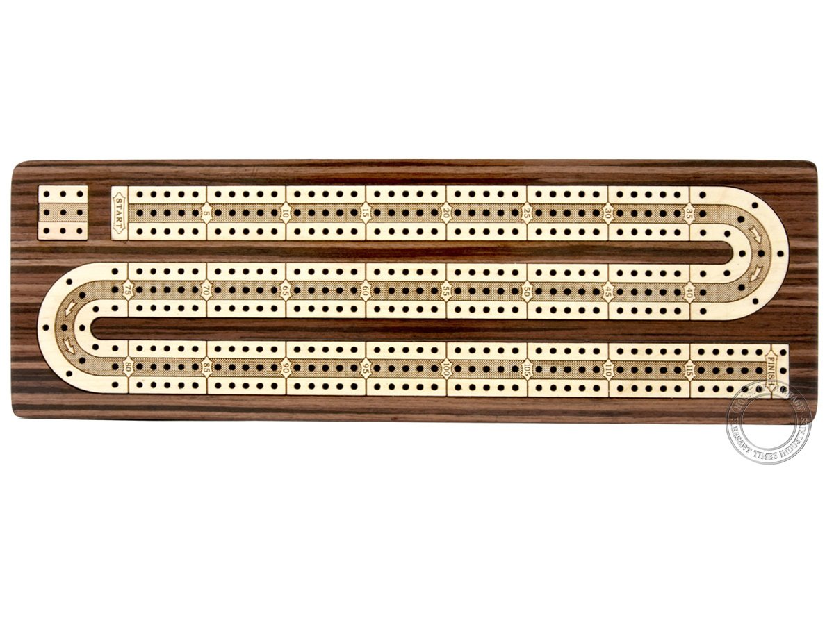 House of Cribbage - 12 Inch Rosewood/Maple Inlaid 3-Track Cribbage Board with Sliding Lid Box