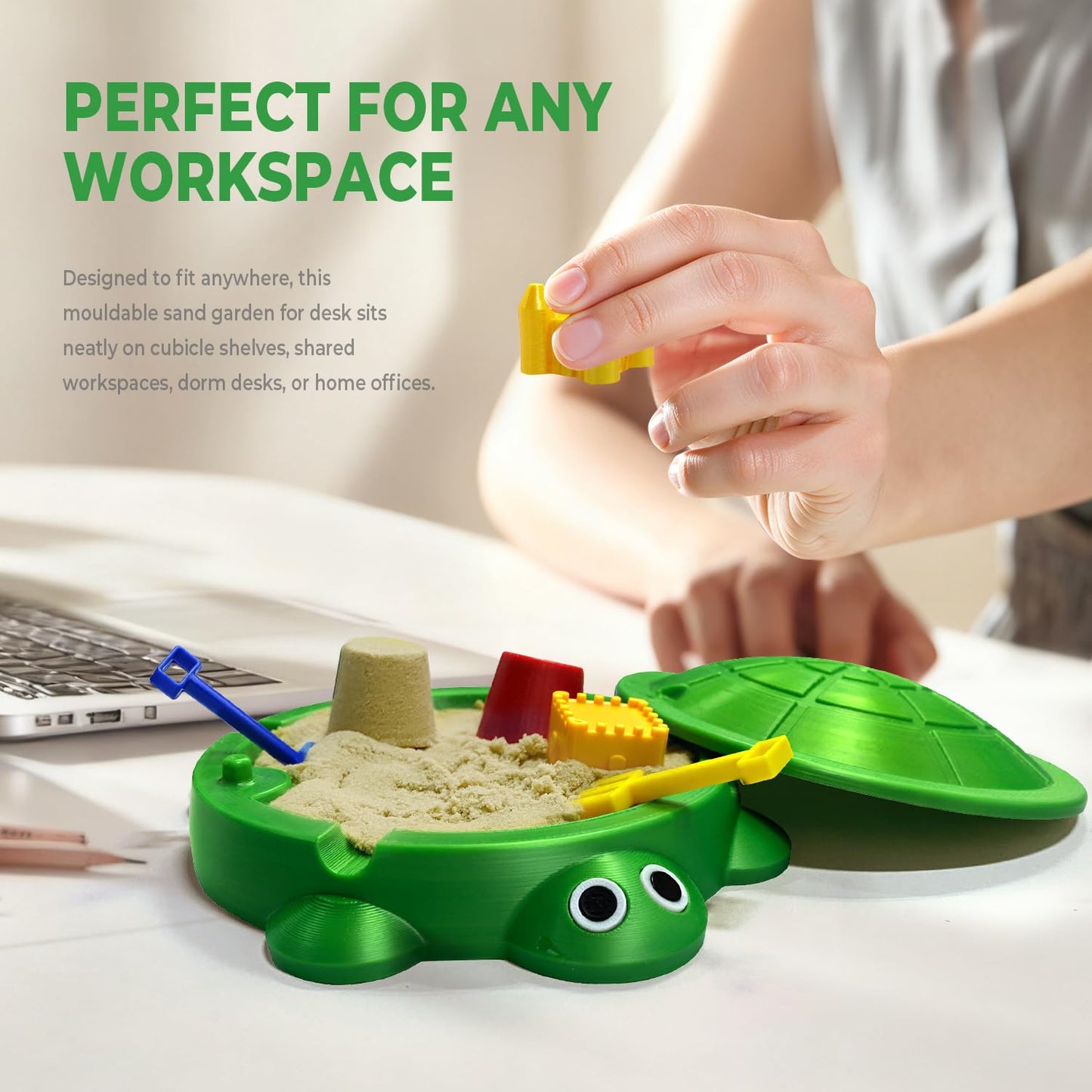 HouseBegan Mini Turtle Sandbox Zen Garden for Desk — Office Stress Relief Gift