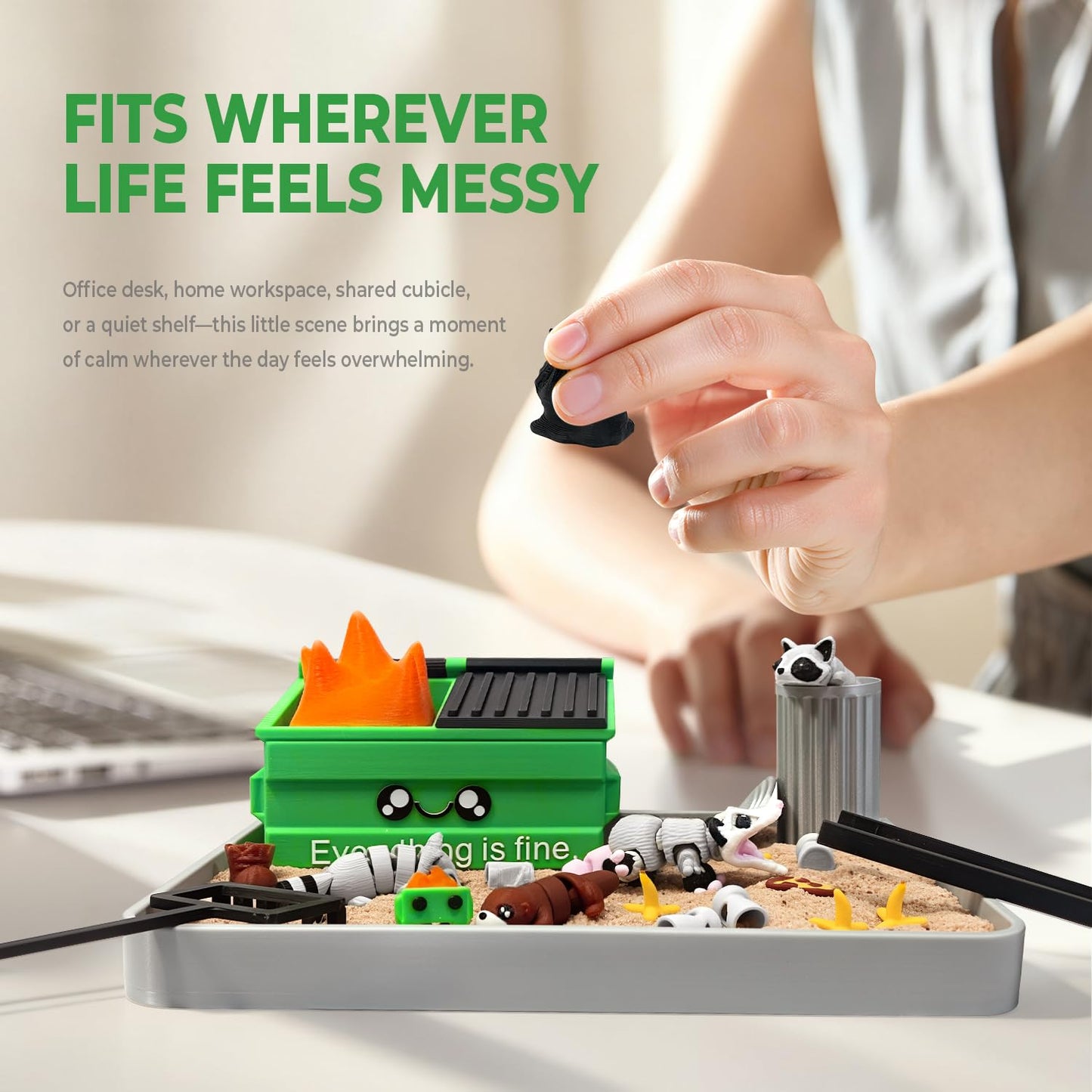 HouseBegan Dumpster Fire Zen Garden for Desk – Funny Office Stress Relief Gift