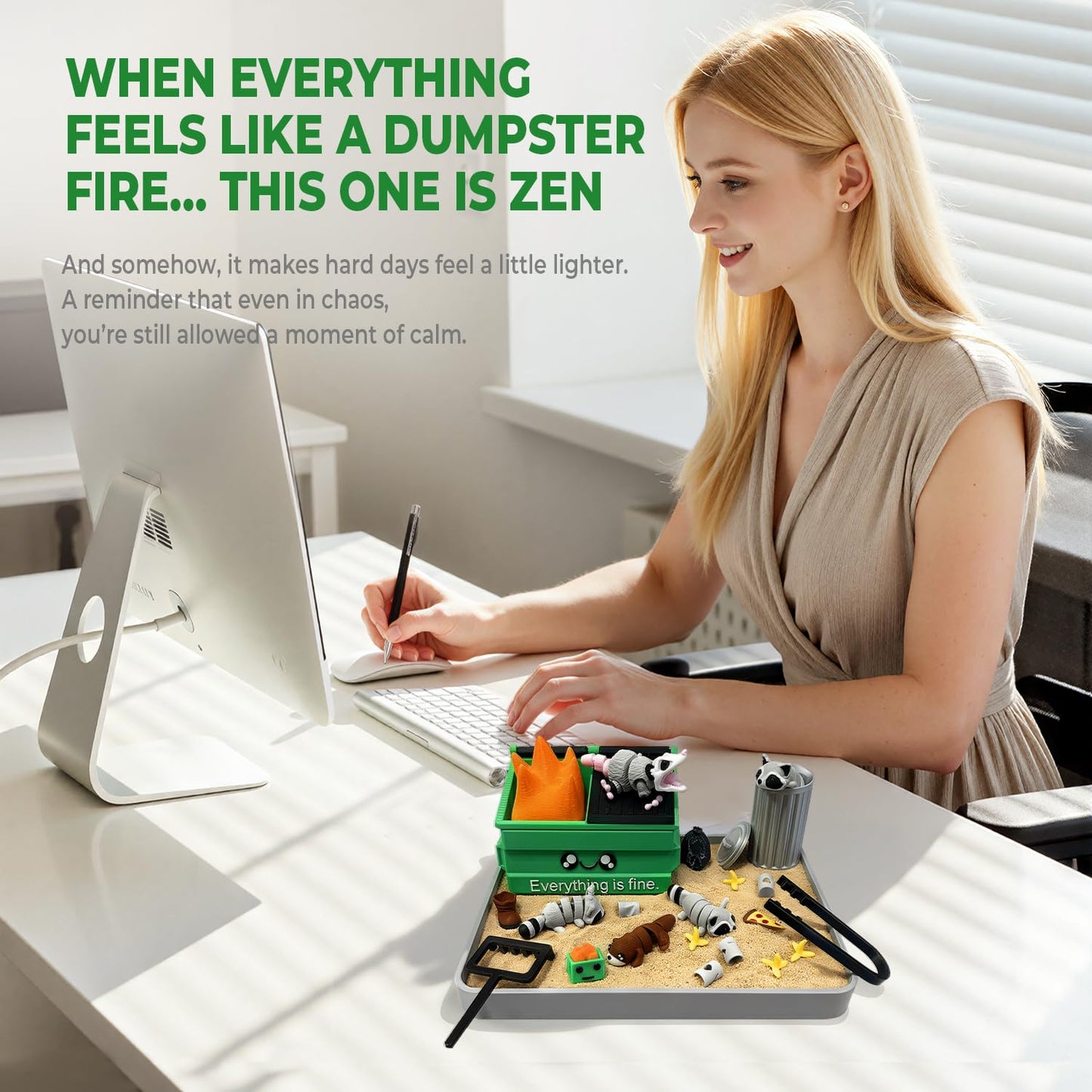 HouseBegan Dumpster Fire Zen Garden for Desk – Funny Office Stress Relief Gift
