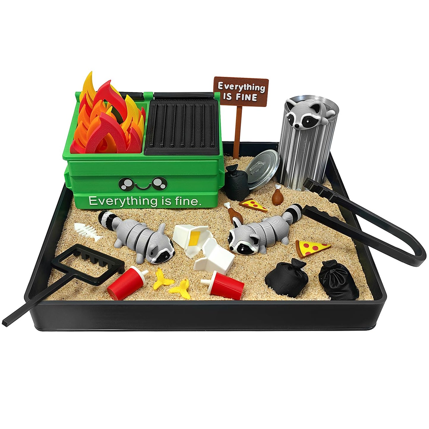 HouseBegan Dumpster Fire Zen Garden for Desk — Funny Mini Zen Sand Kit for Office Stress Relief