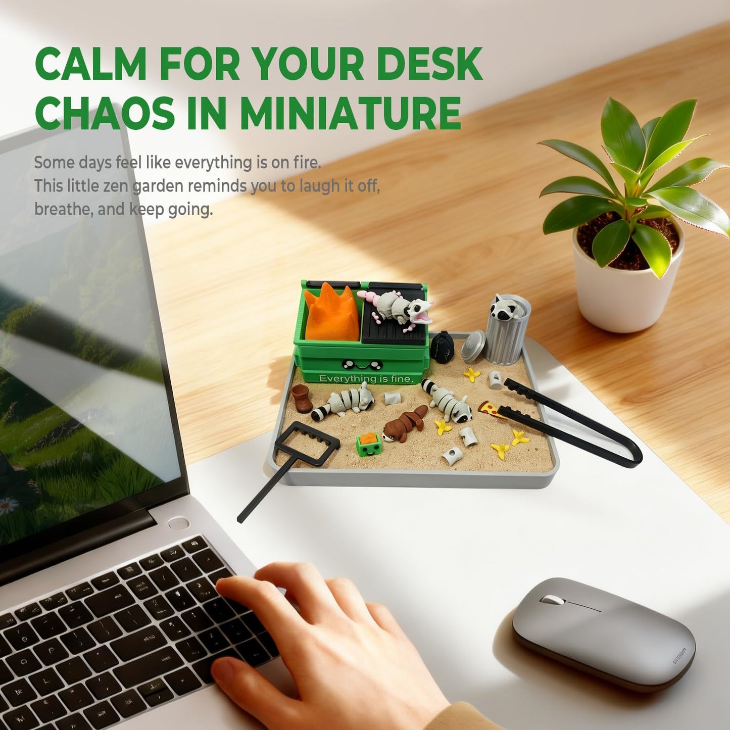 HouseBegan Dumpster Fire Zen Garden for Desk – Funny Office Stress Relief Gift