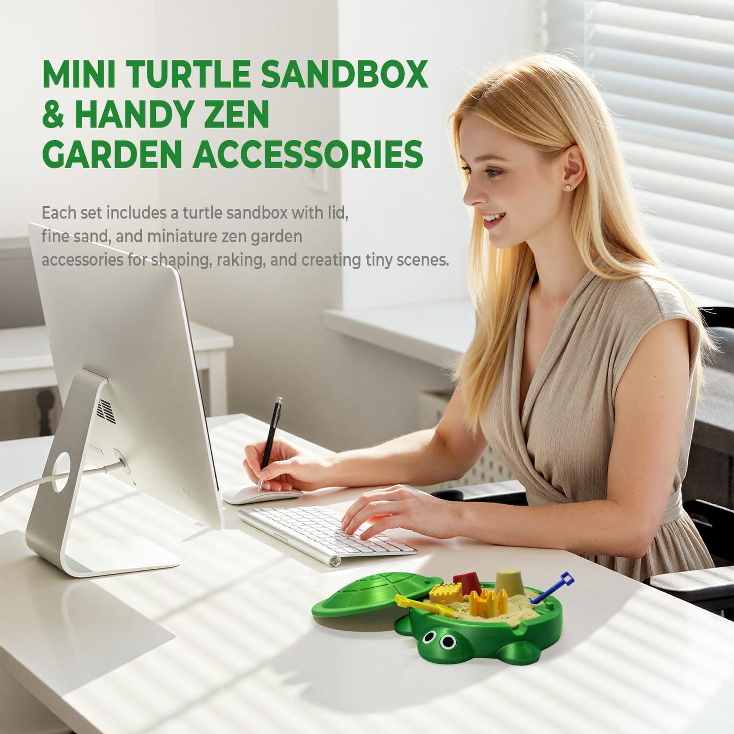 HouseBegan Mini Turtle Sandbox Zen Garden for Desk — Office Stress Relief Gift