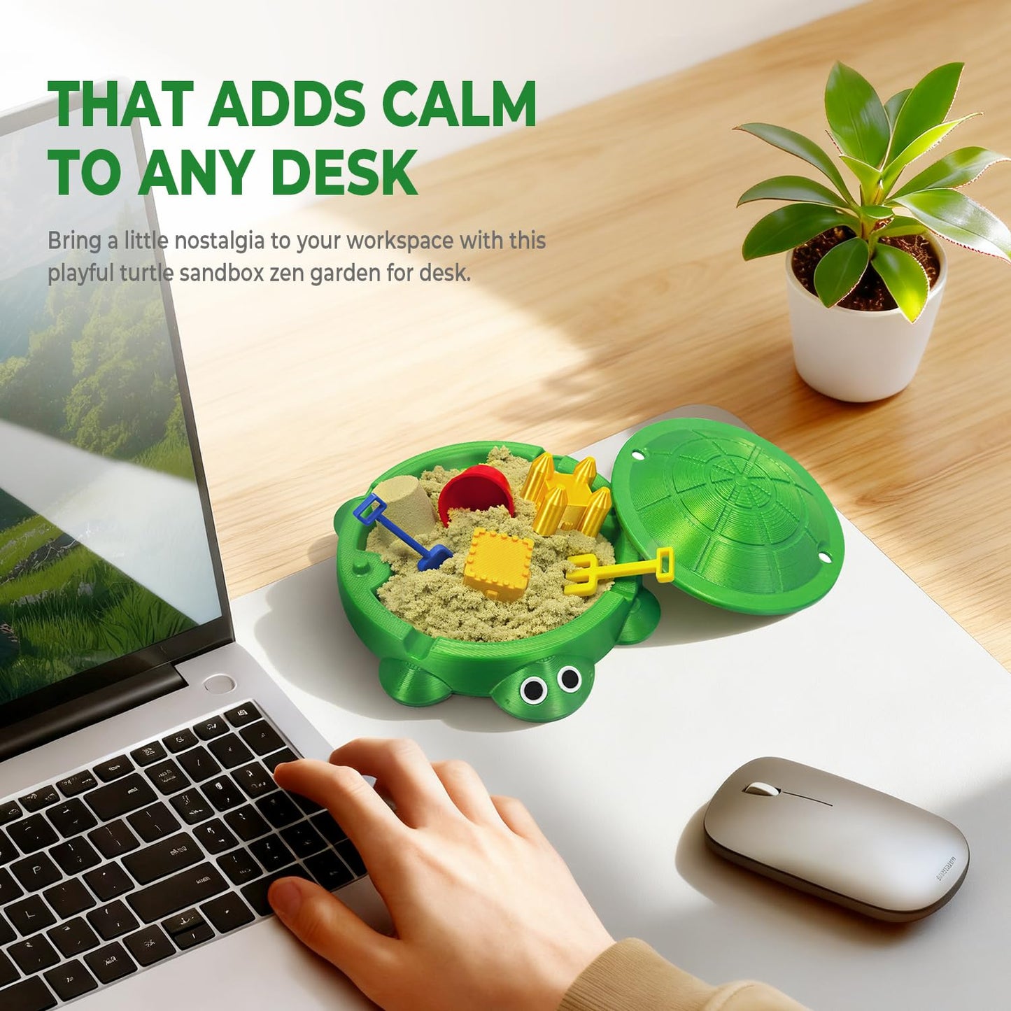 HouseBegan Mini Turtle Sandbox Zen Garden for Desk — Office Stress Relief Gift