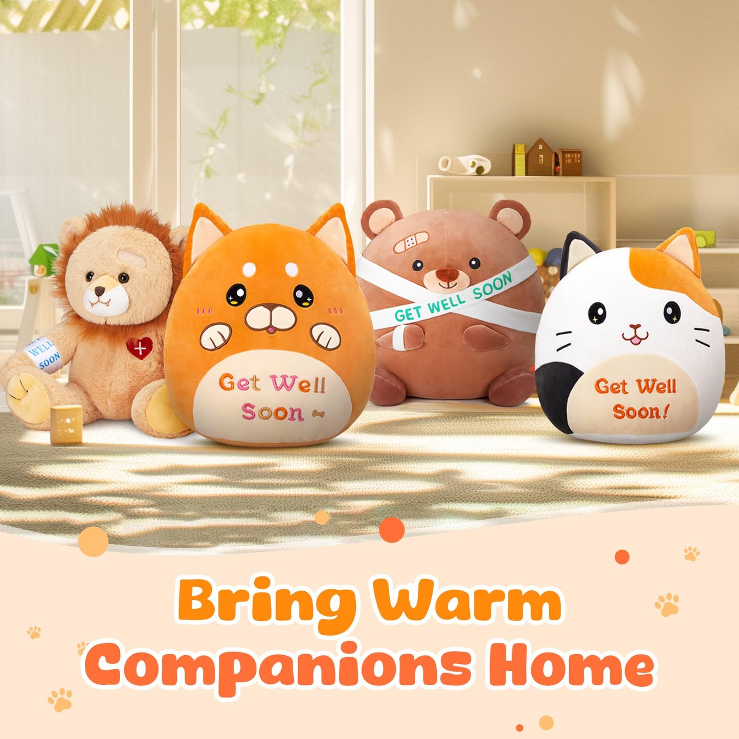 Houwsbaby 12-Inch Get Well Soon Calico Cat Plush Pillow – Soft Comfort for Recovery