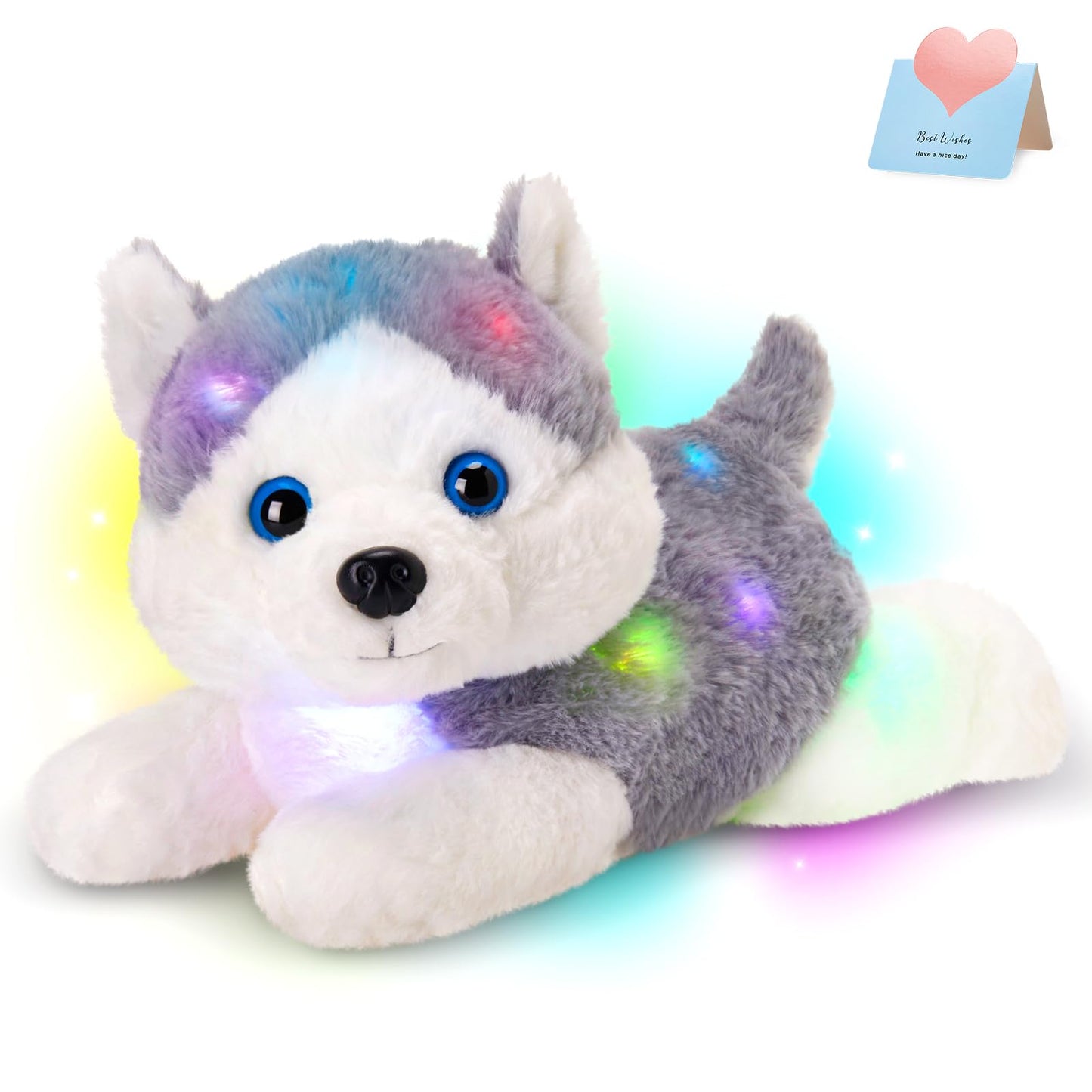 Houwsbaby 13'' Gray Light Up Husky — Soft Plush Night Light Puppy