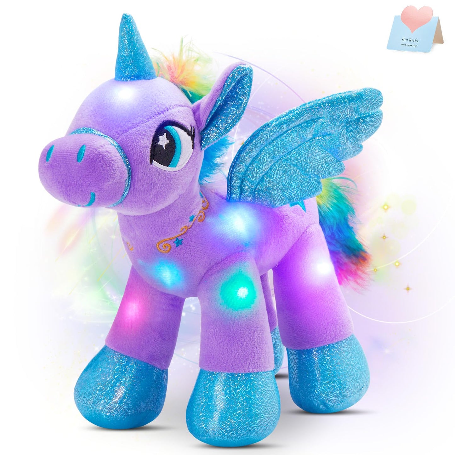 Houwsbaby 14-Inch Purple LED Light Up Unicorn Plush – Glow Night Light for Kids