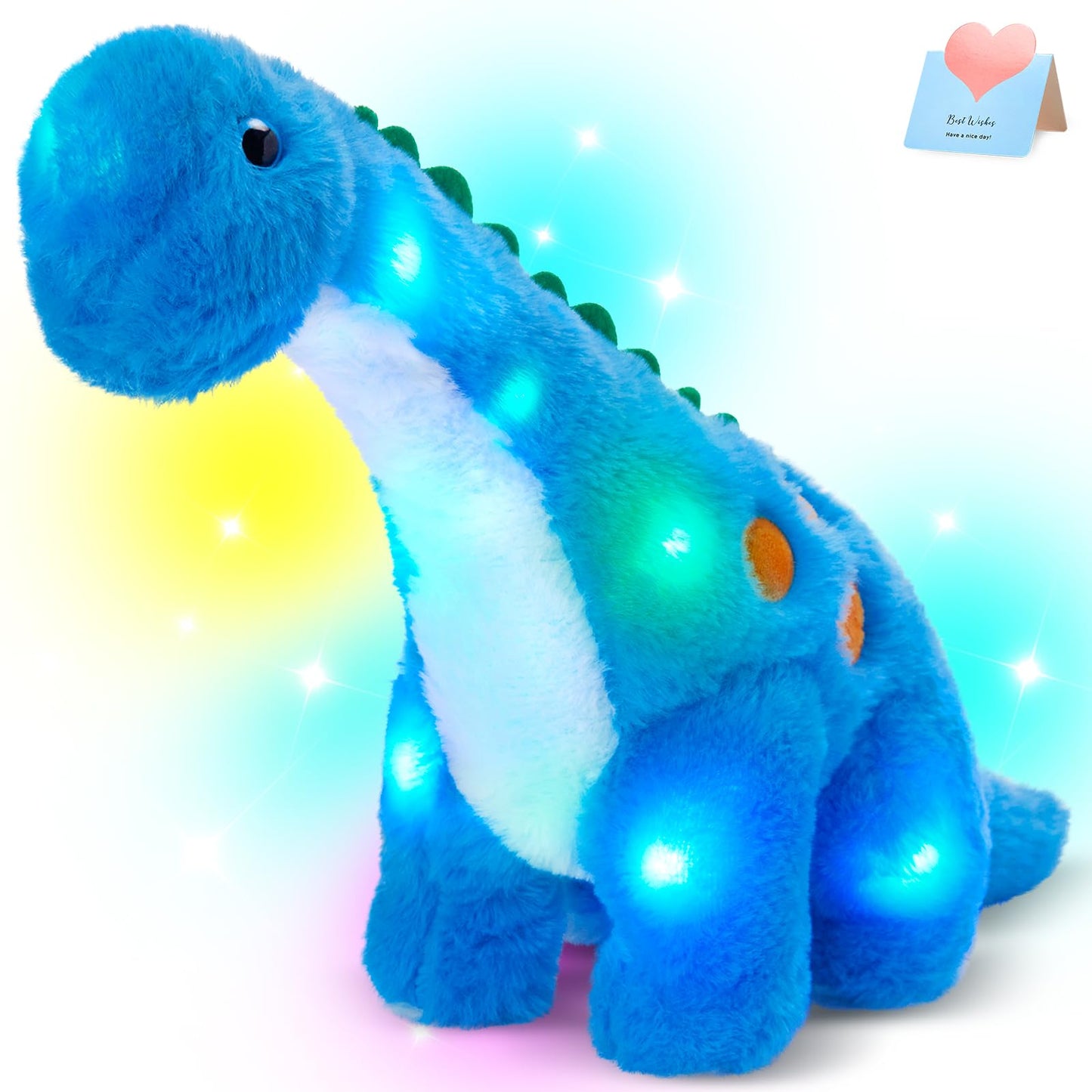 Houwsbaby 14-inch Blue Light Up Dinosaur Plush – Glow Diplodocus Night Light & Cozy Plush Toy