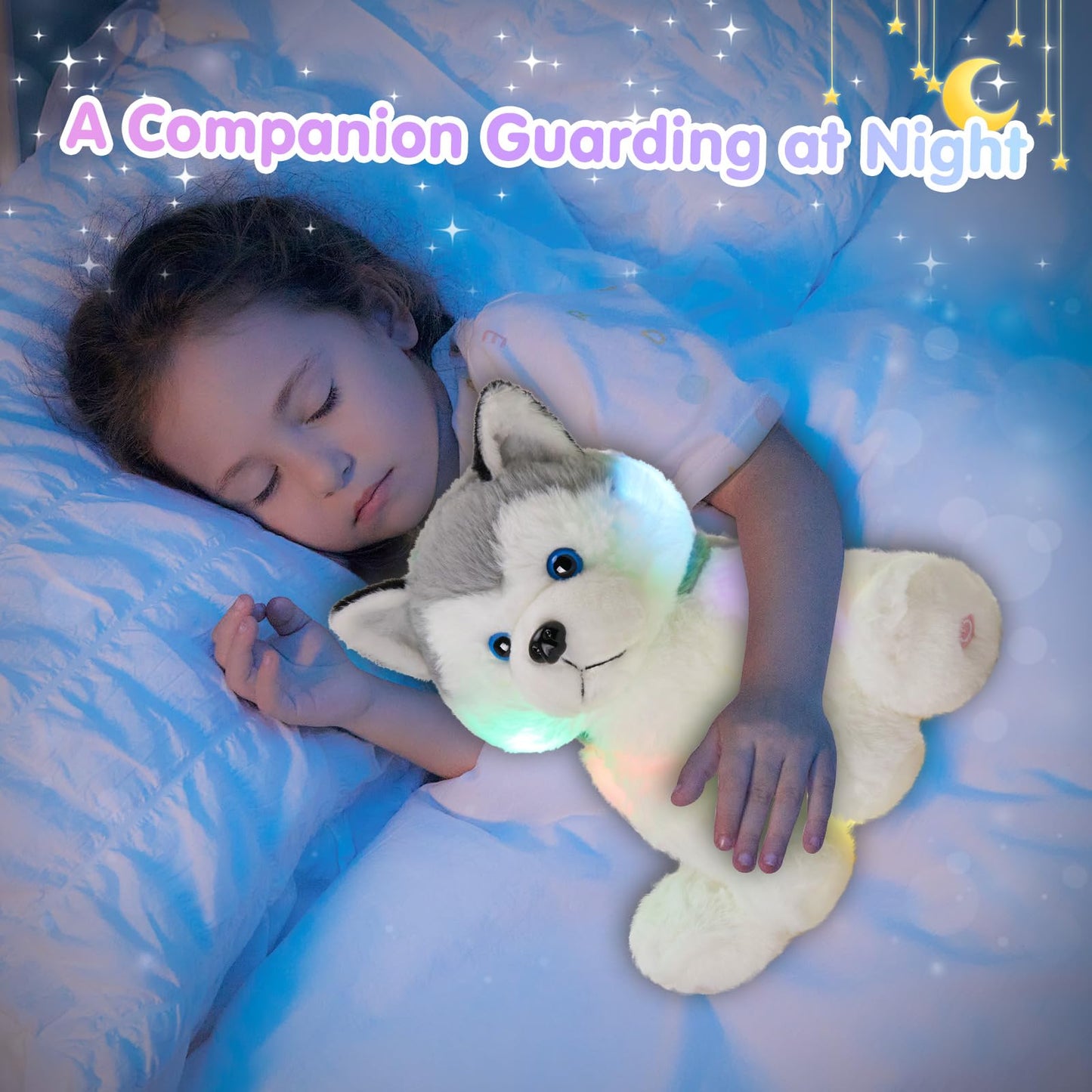 Houwsbaby 12-inch Gray Light-Up Husky Plush Toy | Glow Night Light for Kids