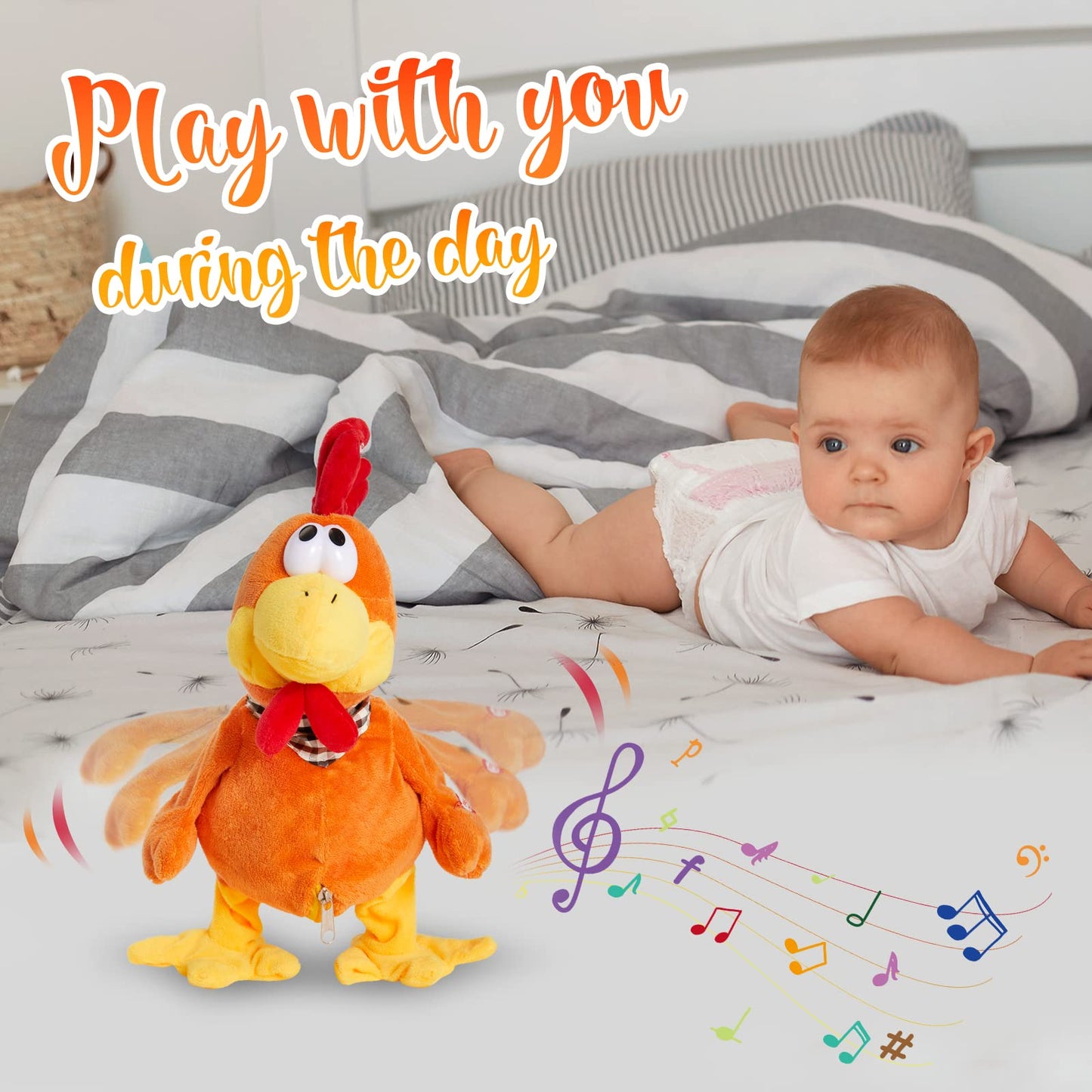 Houwsbaby 15-inch Electronic Squawking Chicken Toy – Interactive Singing Rooster Plush for Kids