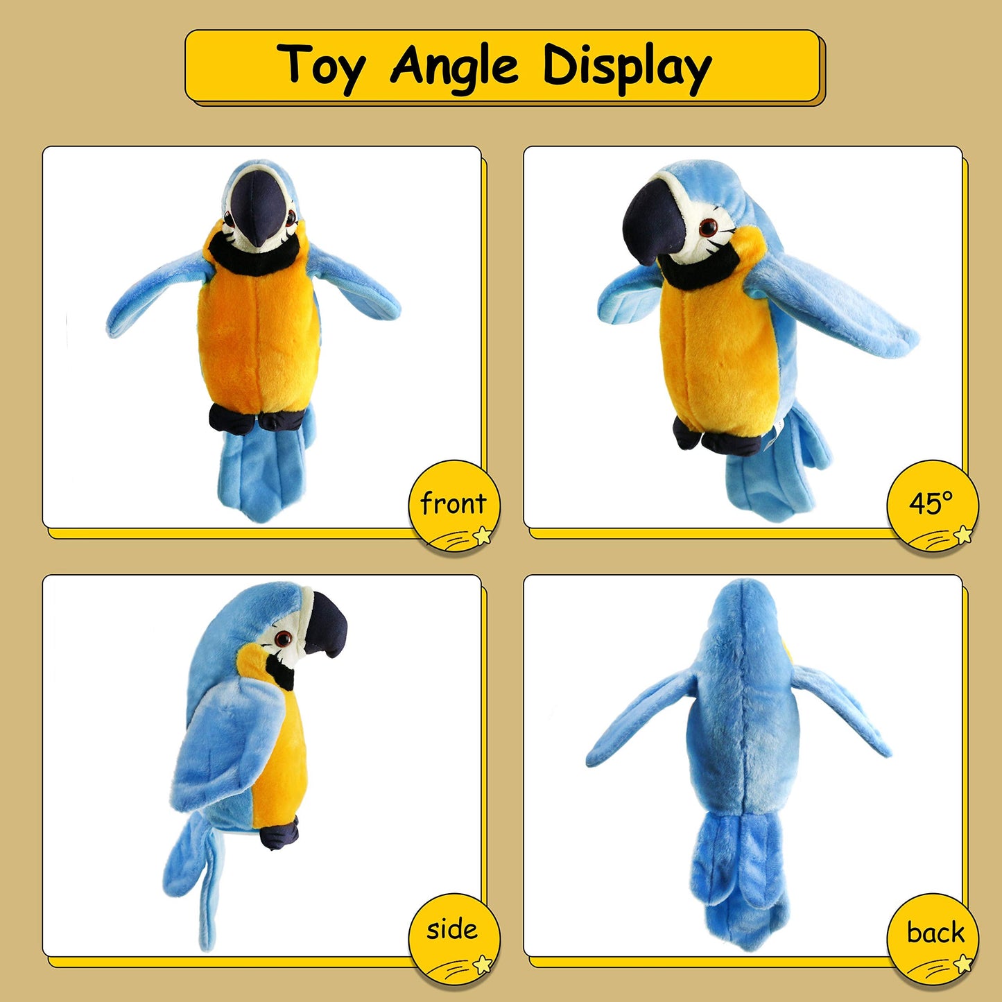 Houwsbaby 9'' Talking Parrot Plush – Interactive Recording Macaw Toy for Kids
