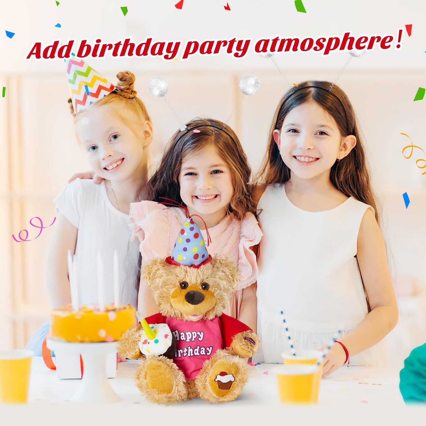 Houwsbaby 13.5'' Birthday Teddy Bear - Singing Plush with Cupcake Glow Candle