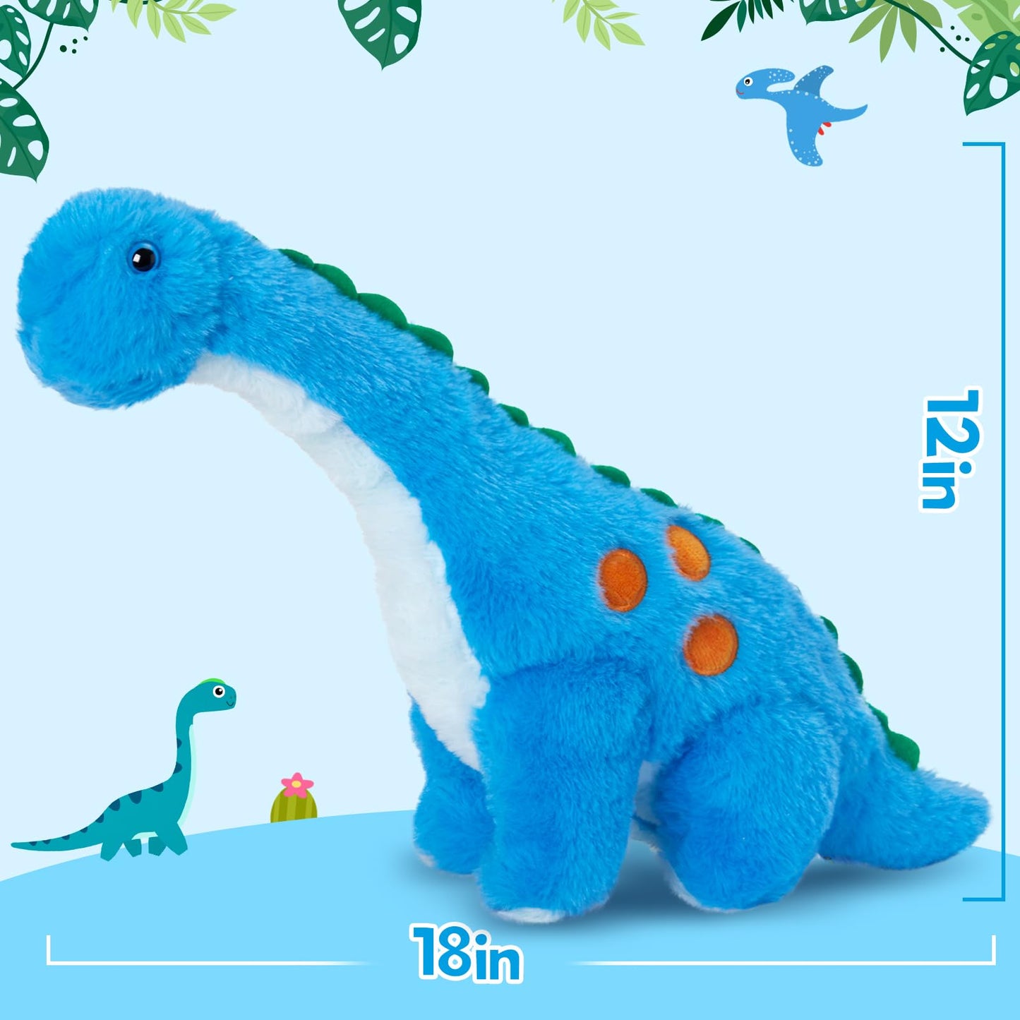 Houwsbaby 14-inch Blue Light Up Dinosaur Plush – Glow Diplodocus Night Light & Cozy Plush Toy