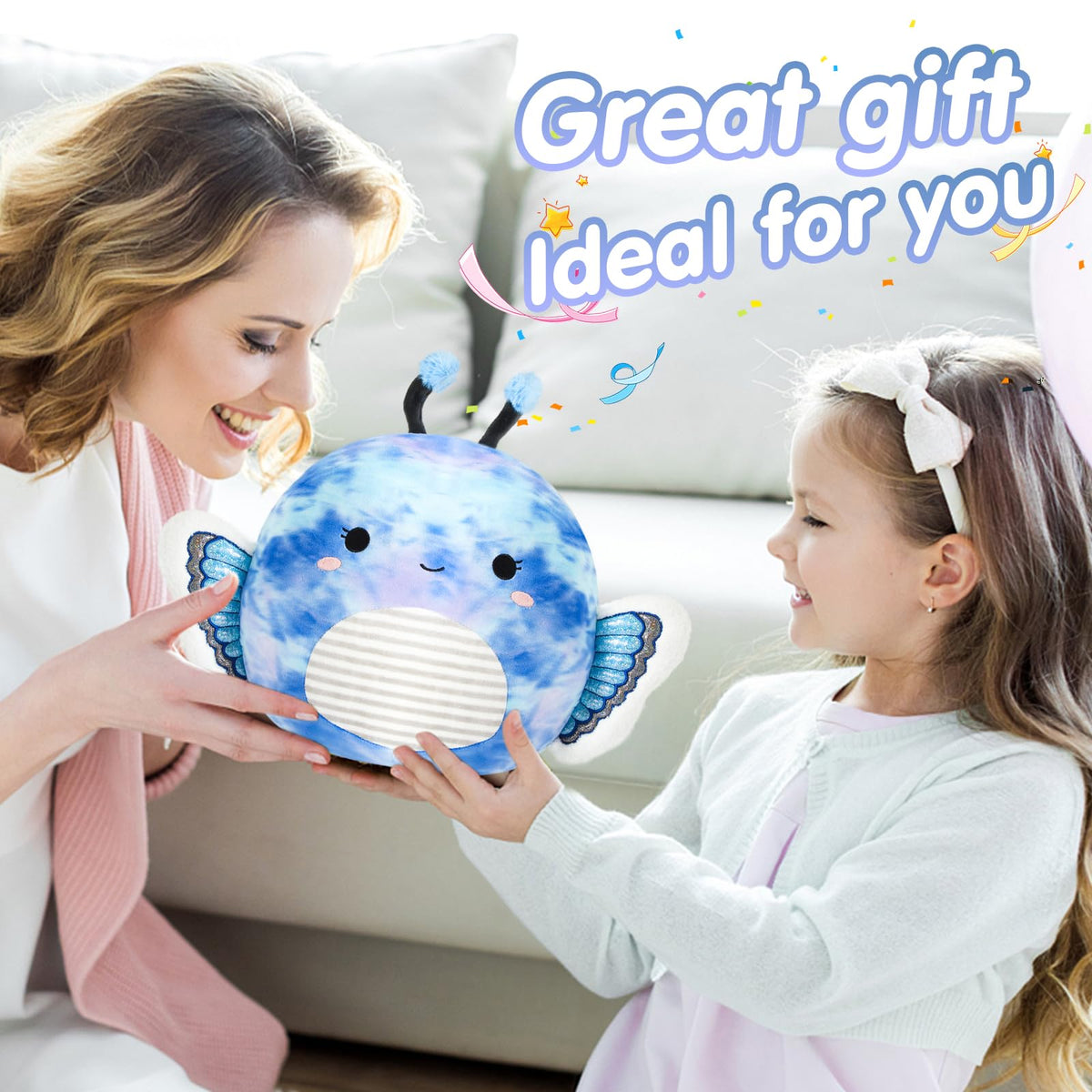 Houwsbaby 12-Inch Blue Butterfly Plush Pillow – Soft Butterfly Plush Toy for Kids