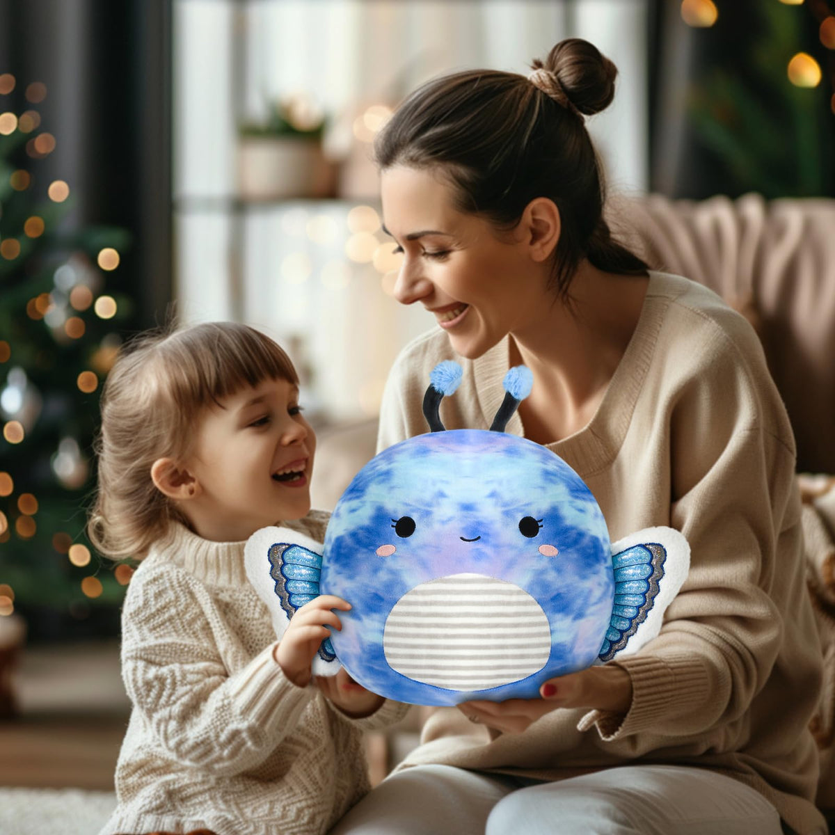 Houwsbaby 12-Inch Blue Butterfly Plush Pillow – Soft Butterfly Plush Toy for Kids