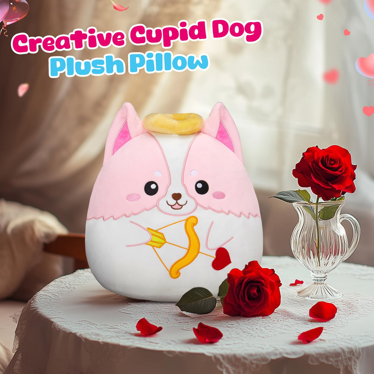 Houwsbaby 14-Inch Cupid Dog Plush Pillow | Romantic Valentine's Day Gift & Cozy Cushion