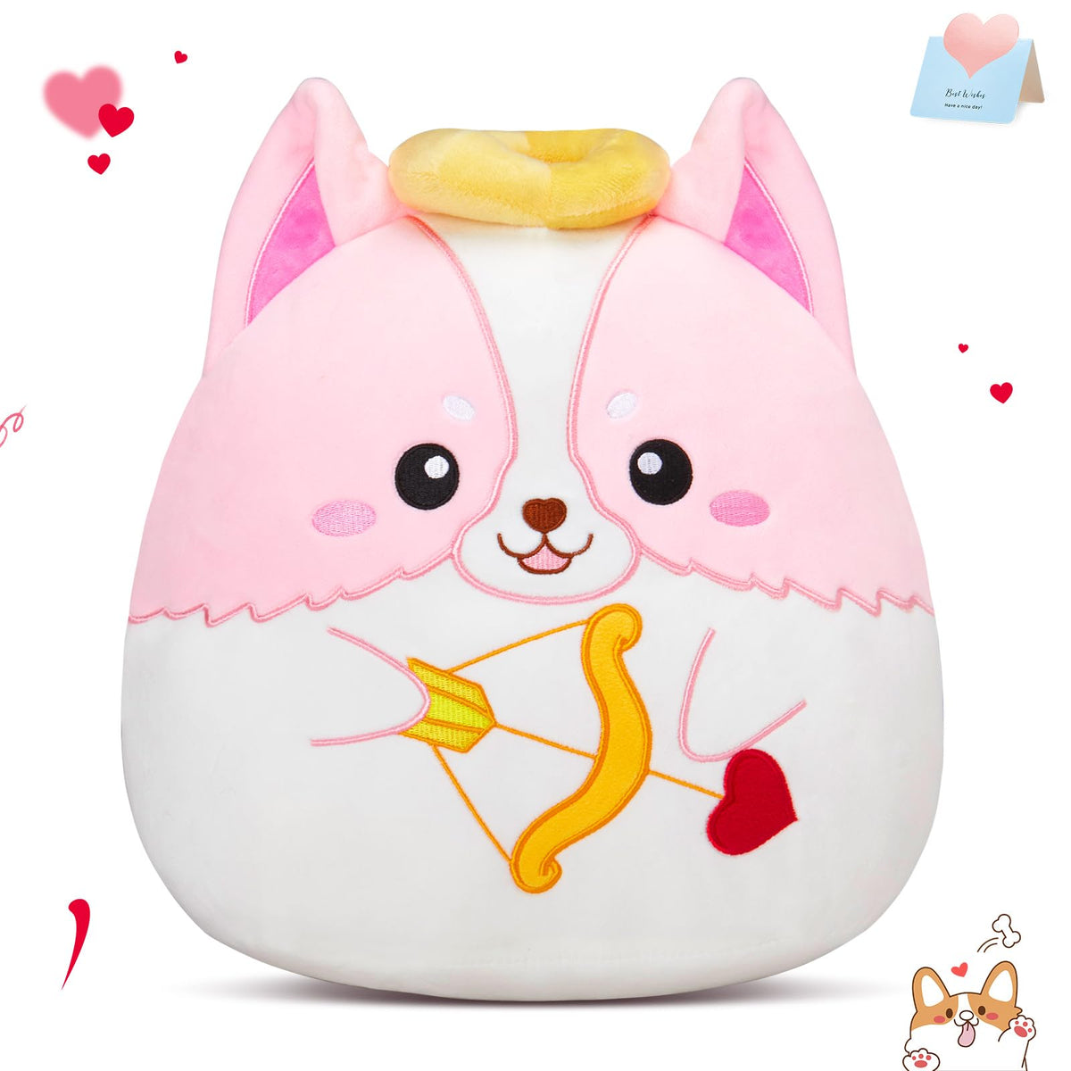 Houwsbaby 14-Inch Cupid Dog Plush Pillow | Romantic Valentine's Day Gift & Cozy Cushion