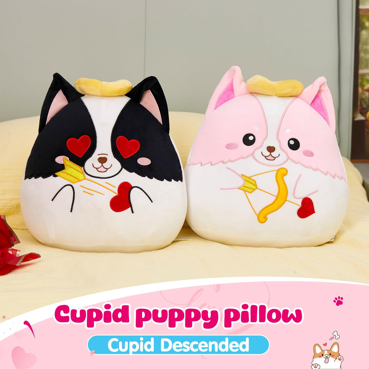 Houwsbaby 14-Inch Cupid Dog Plush Pillow | Romantic Valentine's Day Gift & Cozy Cushion