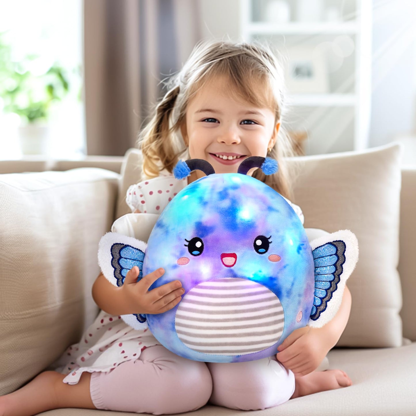 Houwsbaby 12" Blue Light Up Butterfly Plush Pillow | LED Night Light & Plush Toy