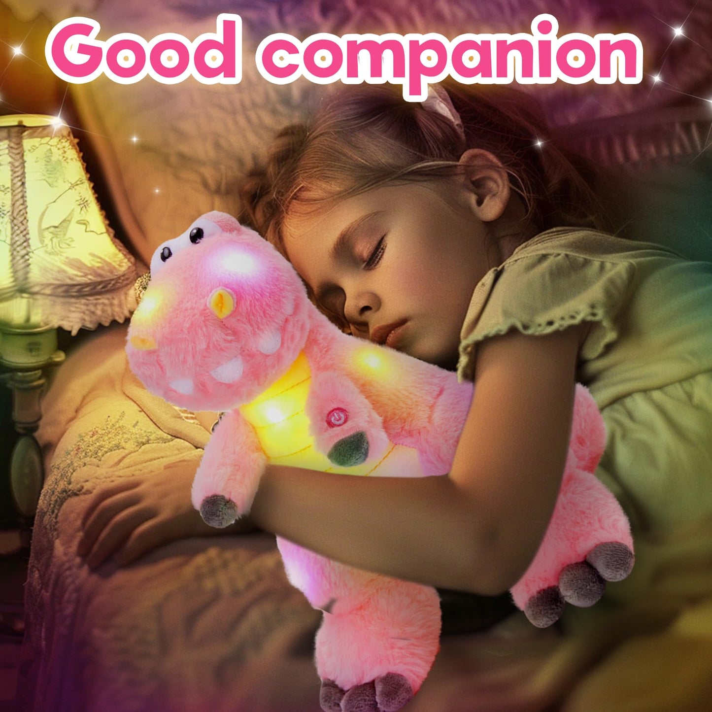 Houwsbaby 13'' Glowing LED T-Rex Dinosaur Plush – Pink Light Up Stuffed Animal for Kids