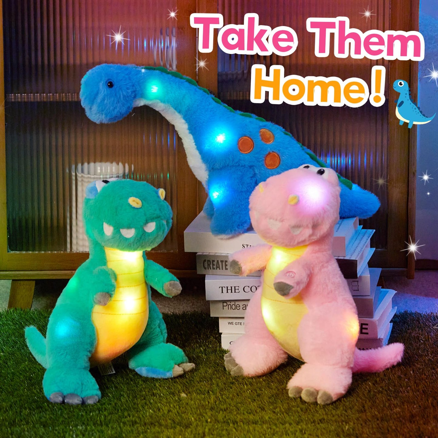 Houwsbaby 13'' Glowing LED T-Rex Dinosaur Plush – Pink Light Up Stuffed Animal for Kids