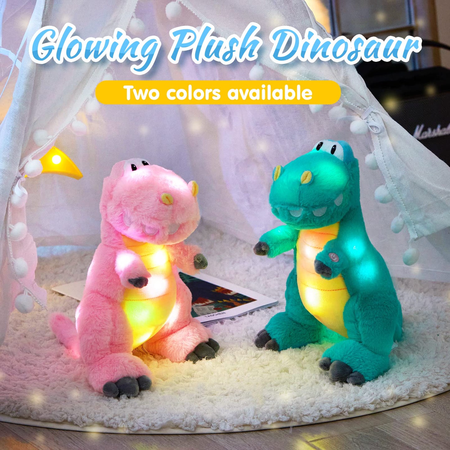 Houwsbaby 13'' Glowing LED T-Rex Dinosaur Plush – Pink Light Up Stuffed Animal for Kids