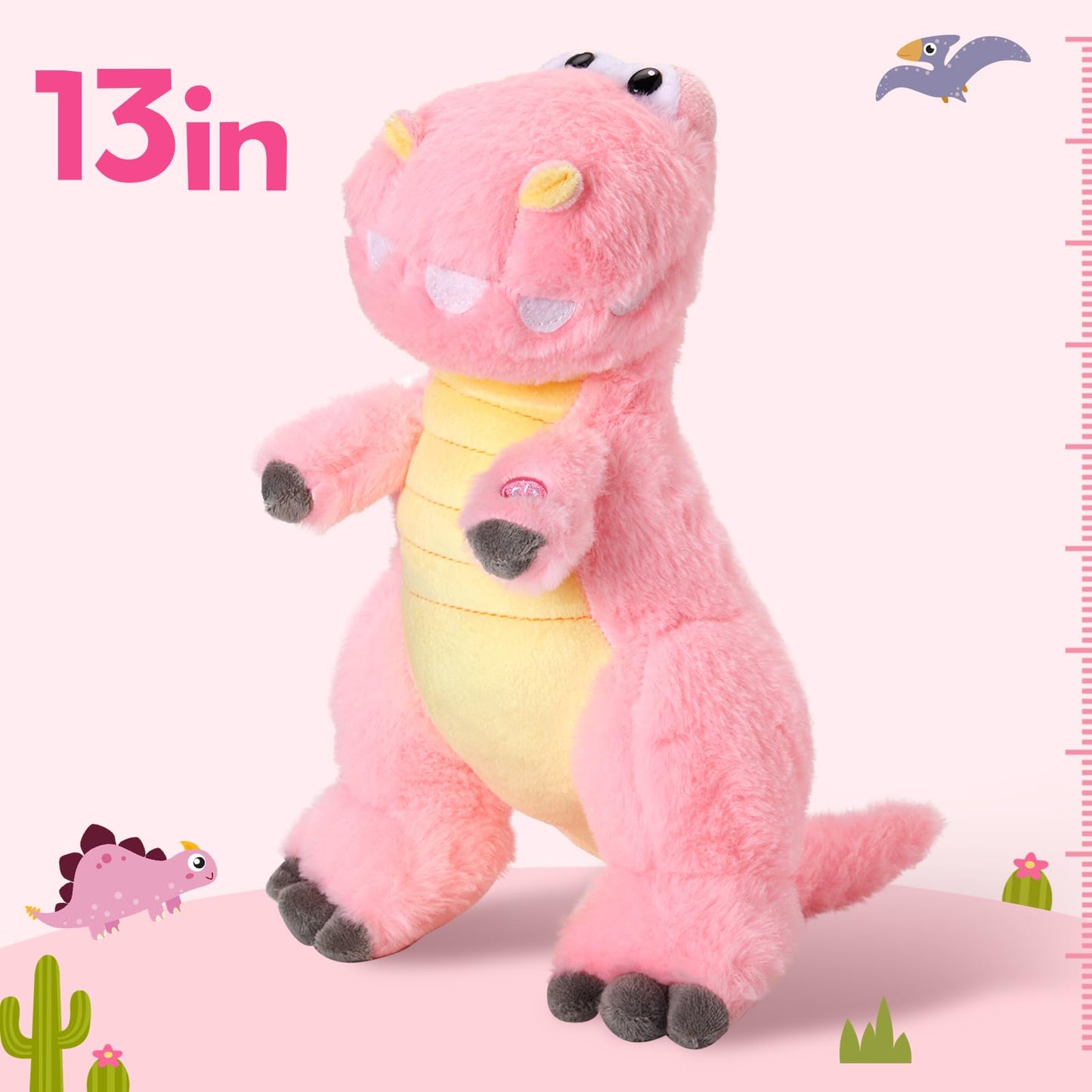 Houwsbaby 13'' Glowing LED T-Rex Dinosaur Plush – Pink Light Up Stuffed Animal for Kids