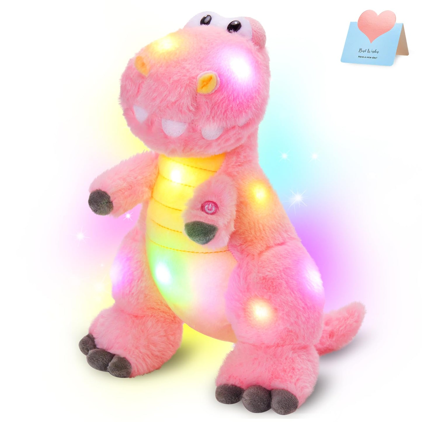 Houwsbaby 13'' Glowing LED T-Rex Dinosaur Plush – Pink Light Up Stuffed Animal for Kids