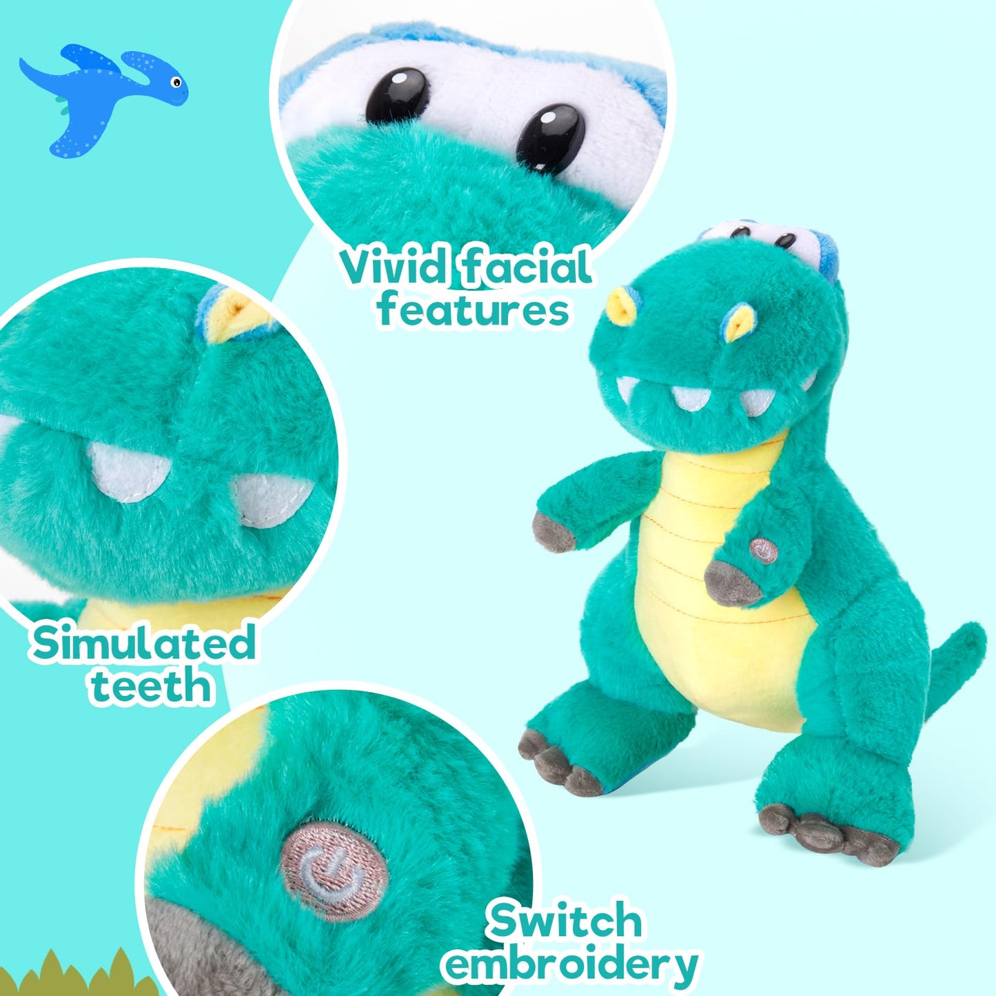 Houwsbaby 13'' Green LED Glowing Dinosaur T-Rex Night Light Plush Toy – Soft Kawaii Stuffed Animal for Kids