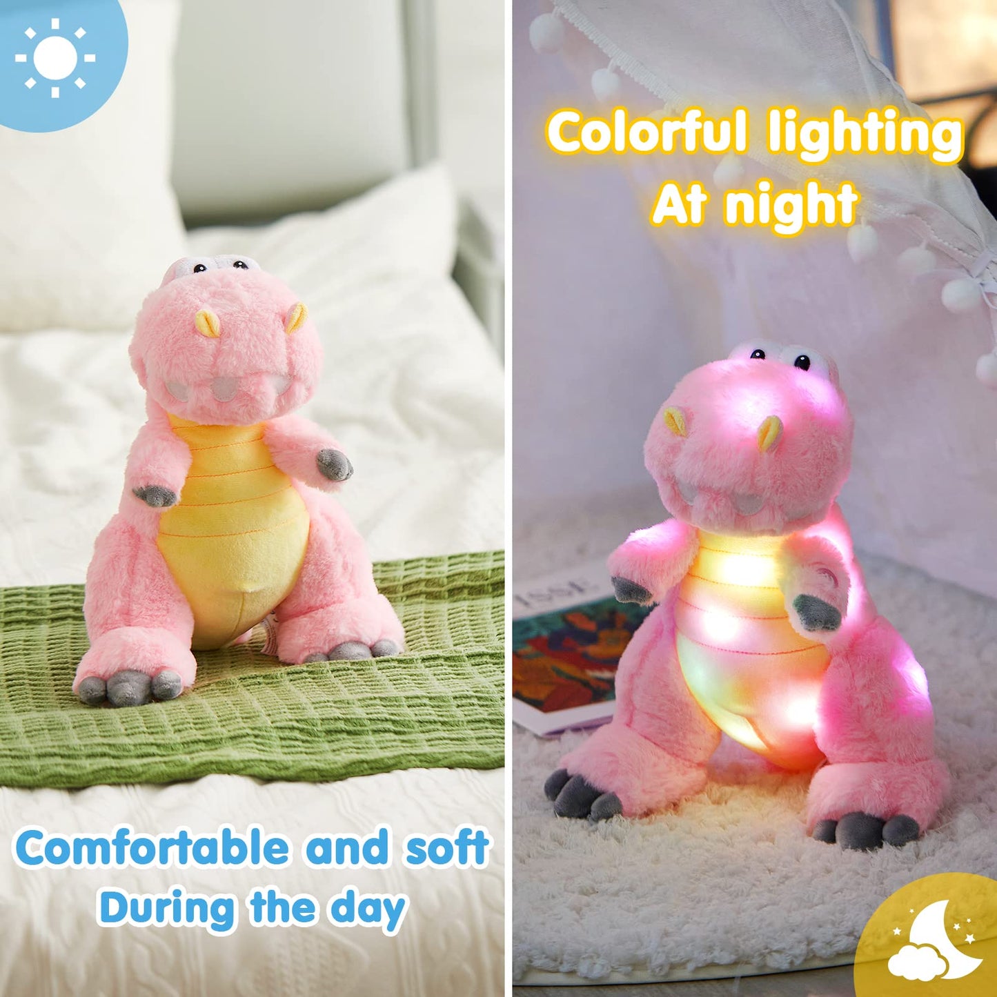 Houwsbaby 13'' Glowing LED T-Rex Dinosaur Plush – Pink Light Up Stuffed Animal for Kids