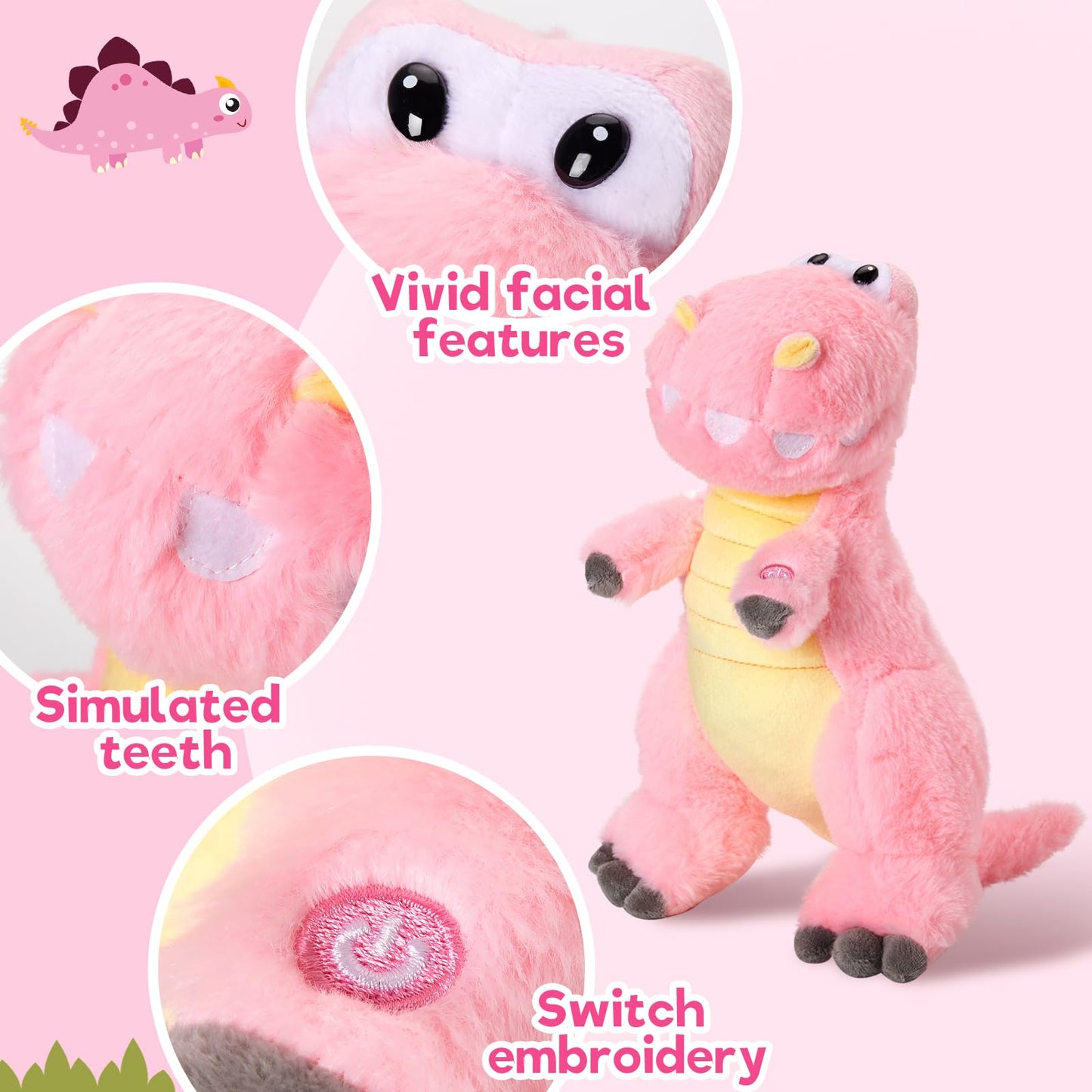 Houwsbaby 13'' Glowing LED T-Rex Dinosaur Plush – Pink Light Up Stuffed Animal for Kids