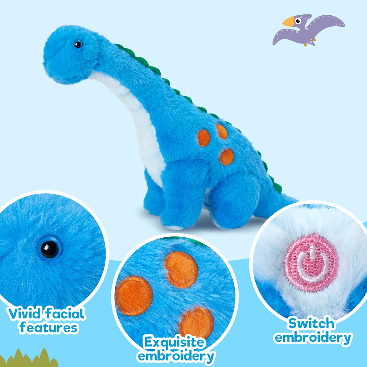 Houwsbaby 14-inch Blue Light Up Dinosaur Plush – Glow Diplodocus Night Light & Cozy Plush Toy