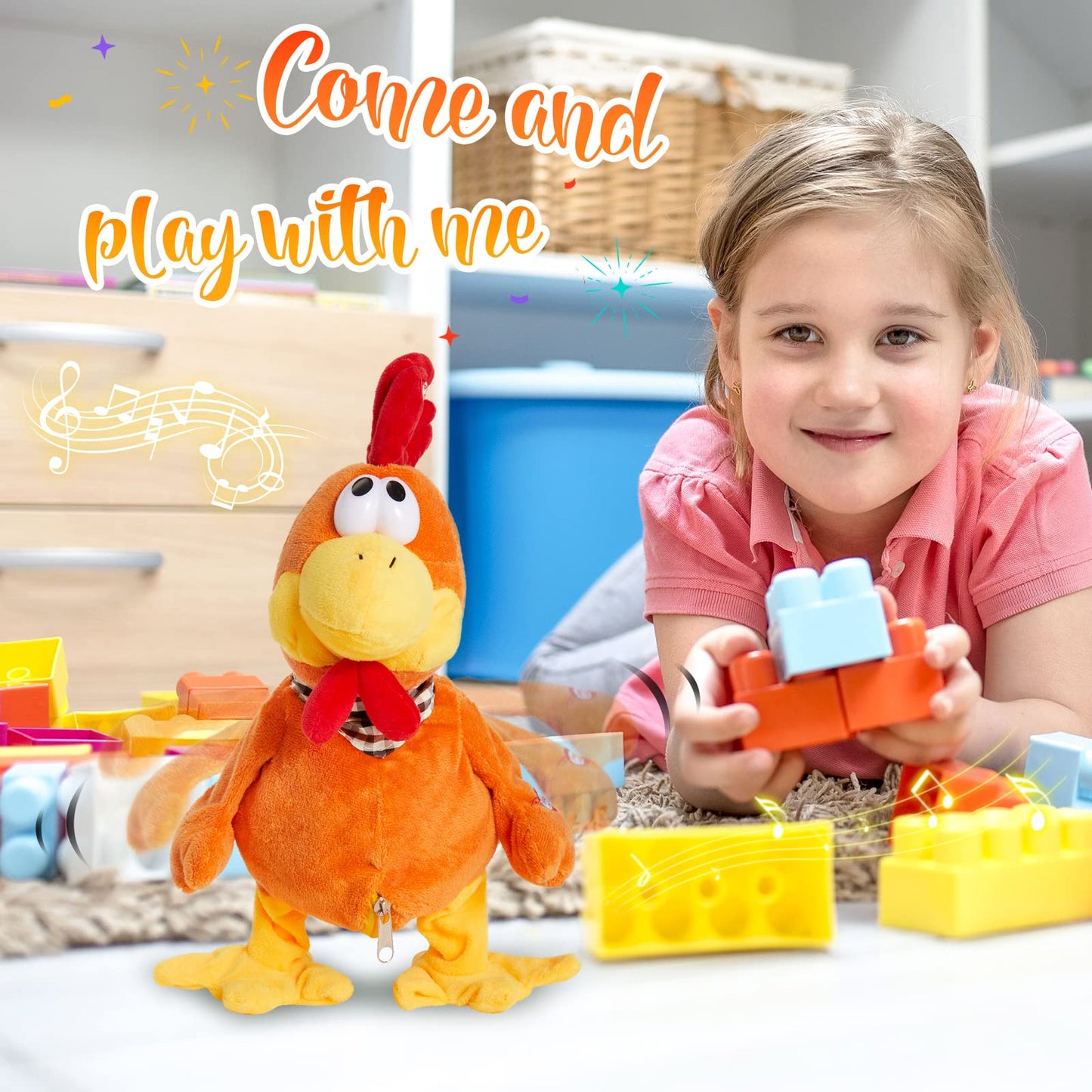 Houwsbaby 15-inch Electronic Squawking Chicken Toy – Interactive Singing Rooster Plush for Kids