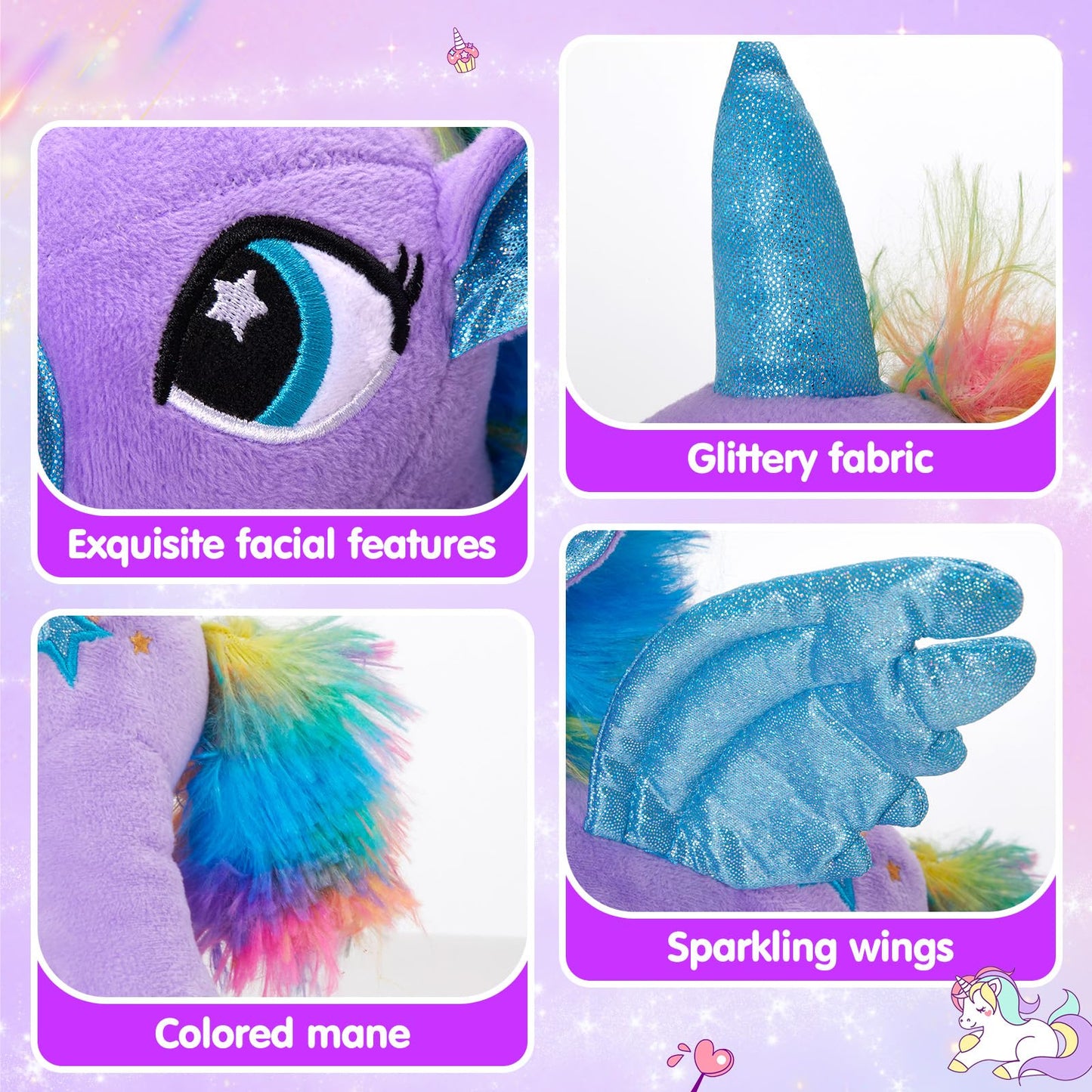 Houwsbaby 14-Inch Purple LED Light Up Unicorn Plush – Glow Night Light for Kids
