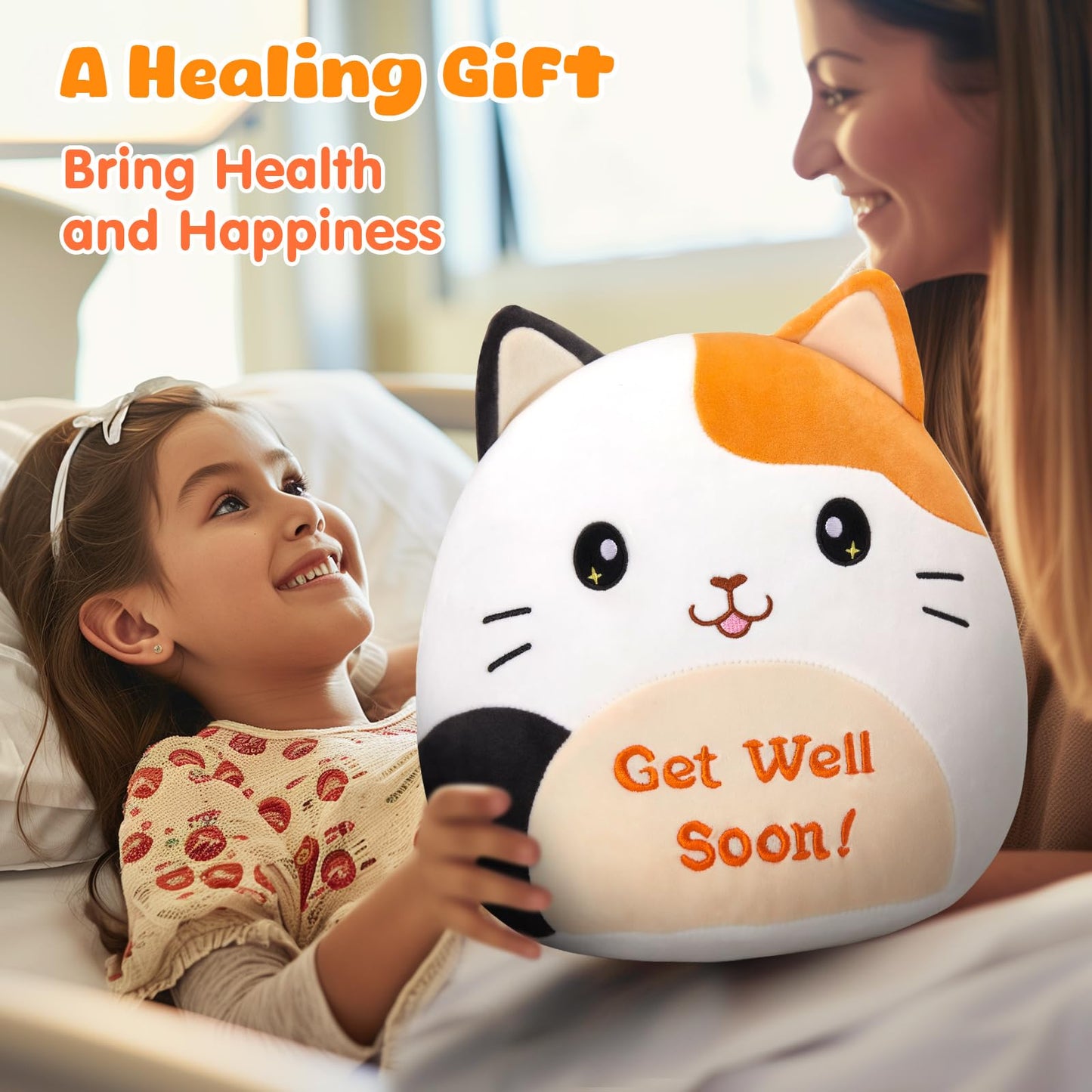 Houwsbaby 12-Inch Get Well Soon Calico Cat Plush Pillow – Soft Comfort for Recovery