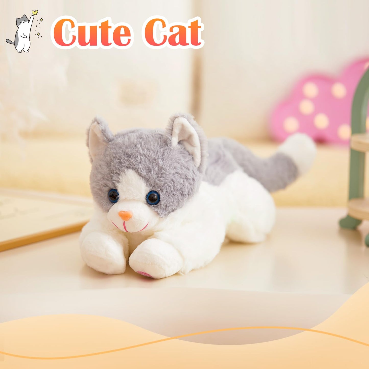 Houwsbaby 15-inch Gray Light-Up Kitty Plush — LED Night Light Toy for Kids