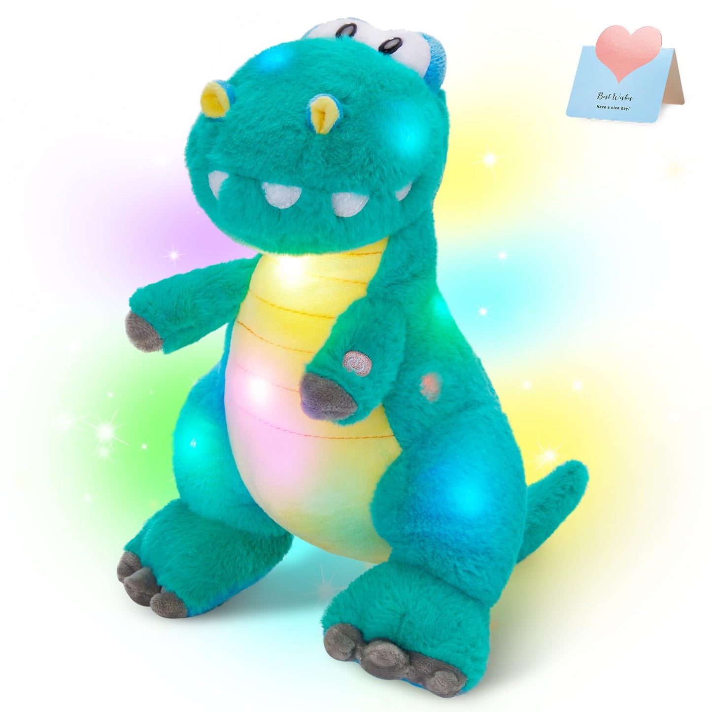 Houwsbaby 13'' Green LED Glowing Dinosaur T-Rex Night Light Plush Toy – Soft Kawaii Stuffed Animal for Kids