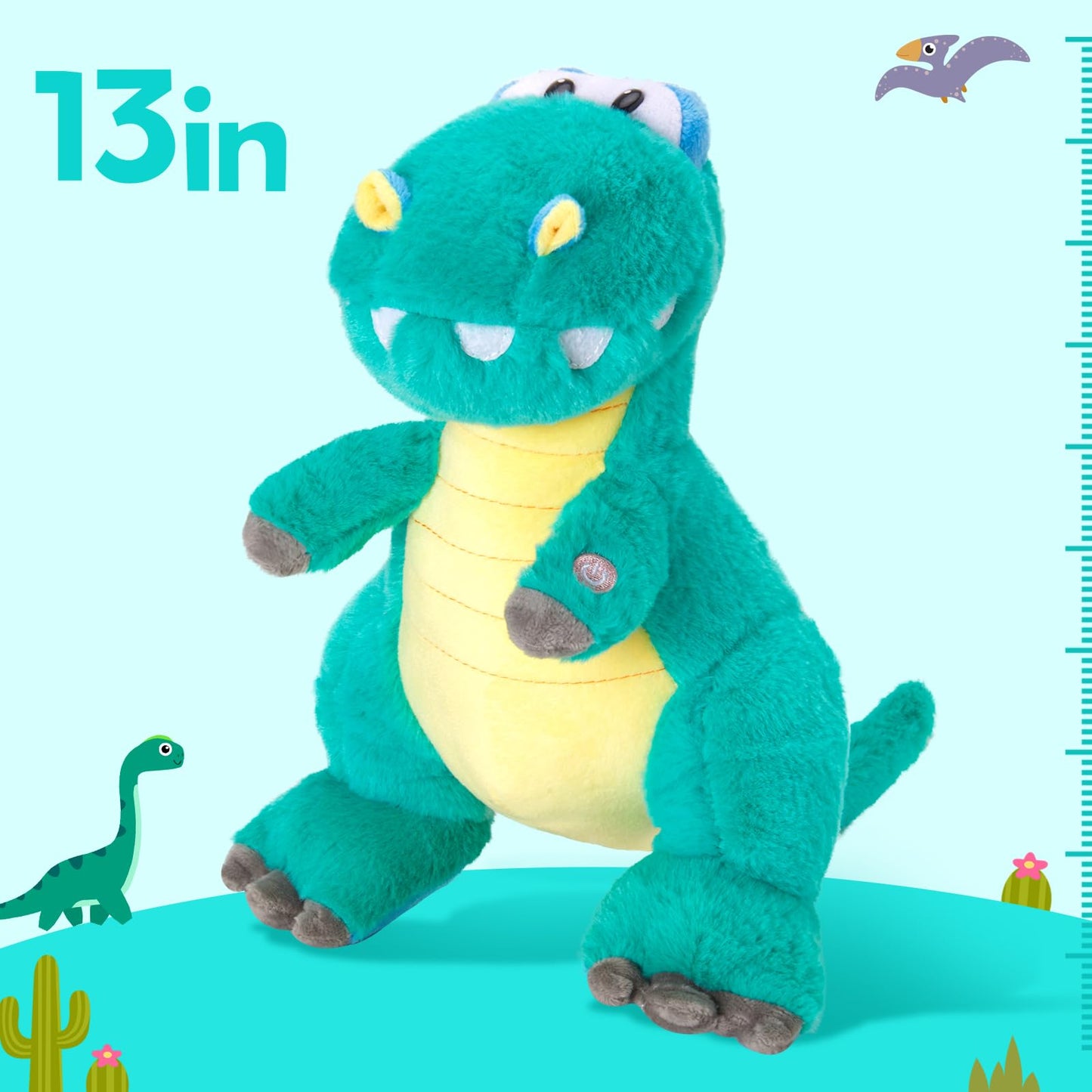 Houwsbaby 13'' Green LED Glowing Dinosaur T-Rex Night Light Plush Toy – Soft Kawaii Stuffed Animal for Kids