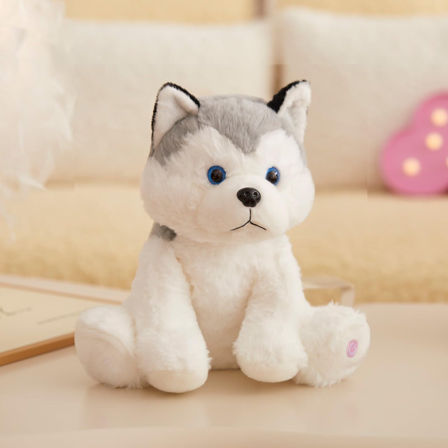 Houwsbaby 12-inch Gray Light-Up Husky Plush Toy | Glow Night Light for Kids
