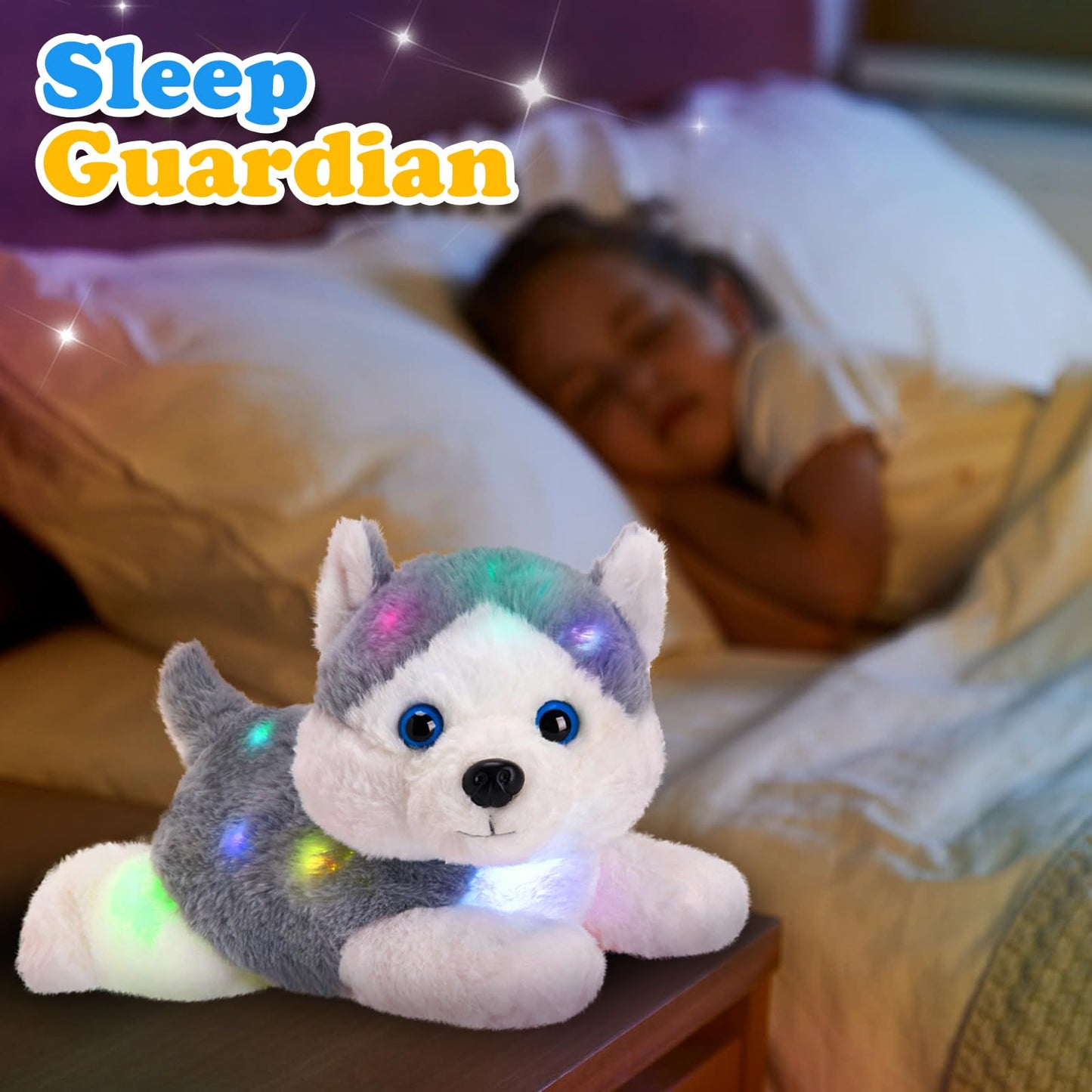 Houwsbaby 13'' Gray Light Up Husky — Soft Plush Night Light Puppy