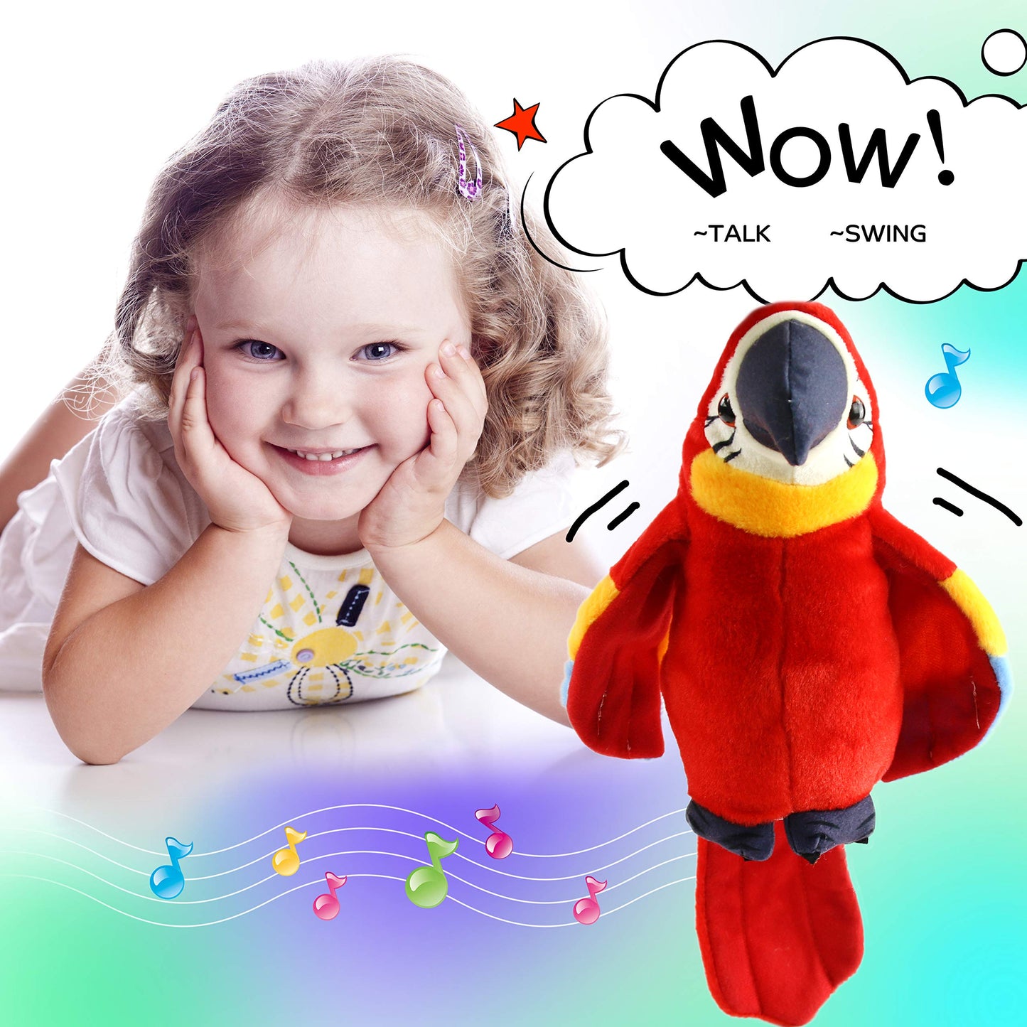 Houwsbaby 9'' Red Talking Parrot Plush – Interactive Recording Macaw Toy for Kids
