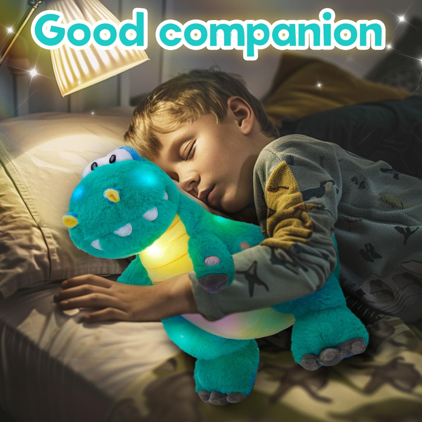 Houwsbaby 13'' Green LED Glowing Dinosaur T-Rex Night Light Plush Toy – Soft Kawaii Stuffed Animal for Kids