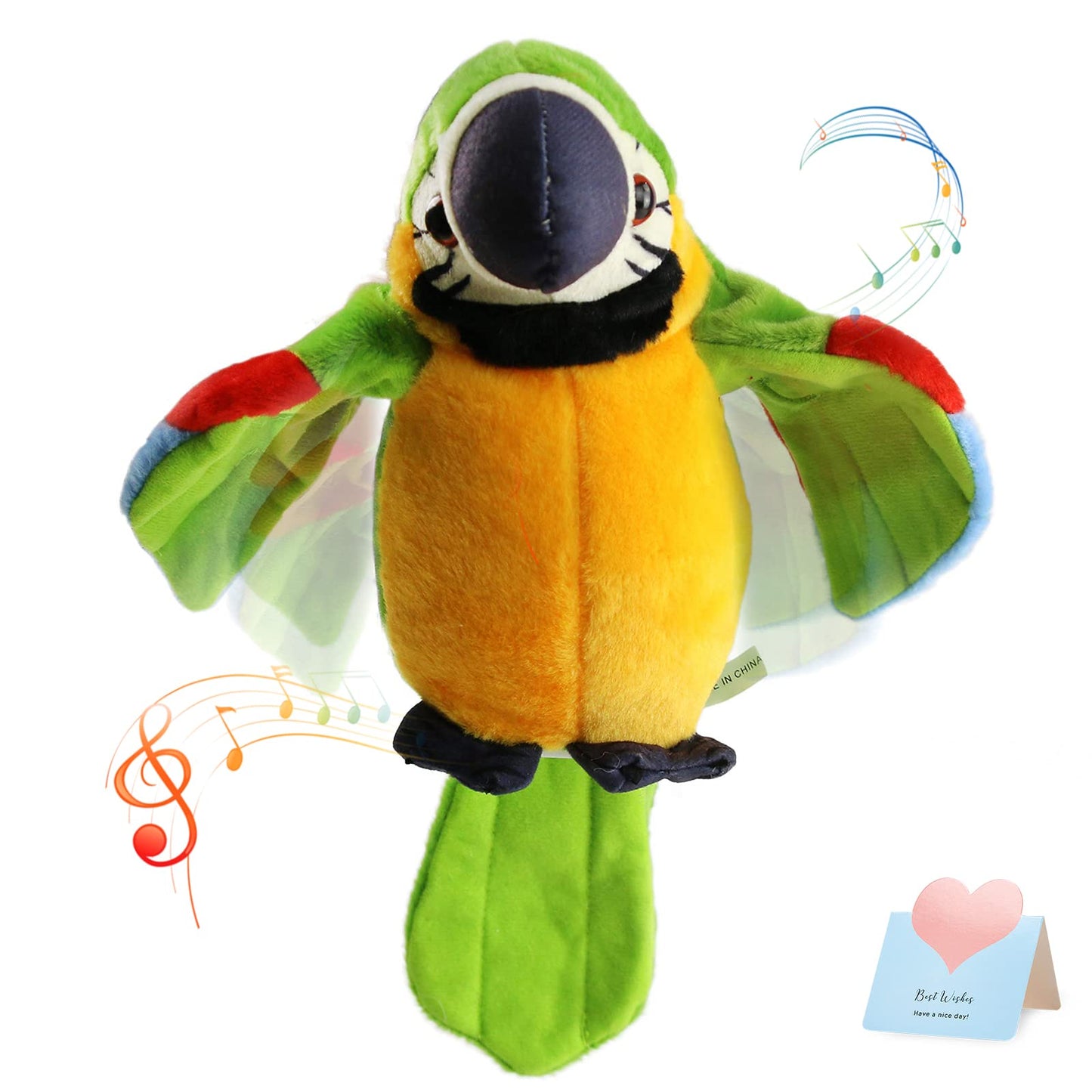 Houwsbaby 9'' Green Electronic Musical Talking Parrot Plush Toy – Recording, Repeats Your Voice, Wings Shake