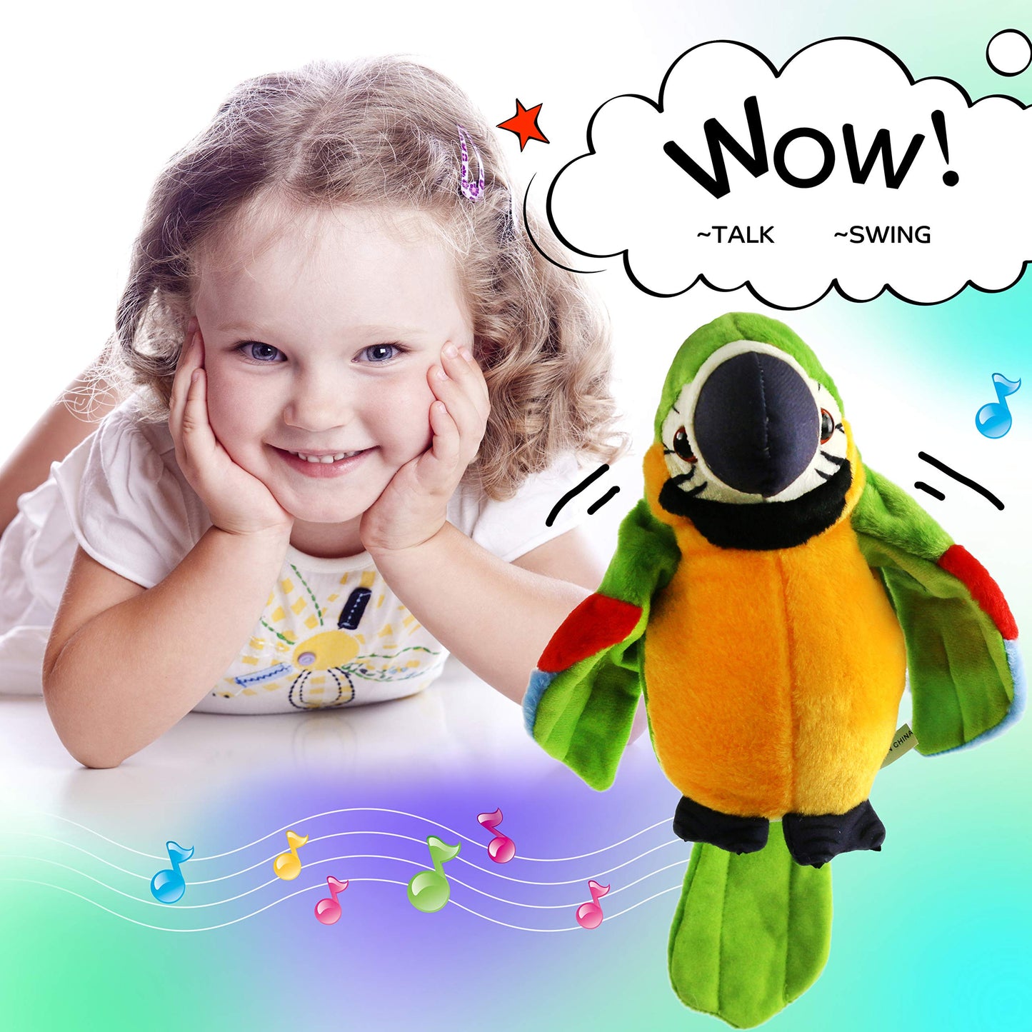 Houwsbaby 9'' Green Electronic Musical Talking Parrot Plush Toy – Recording, Repeats Your Voice, Wings Shake