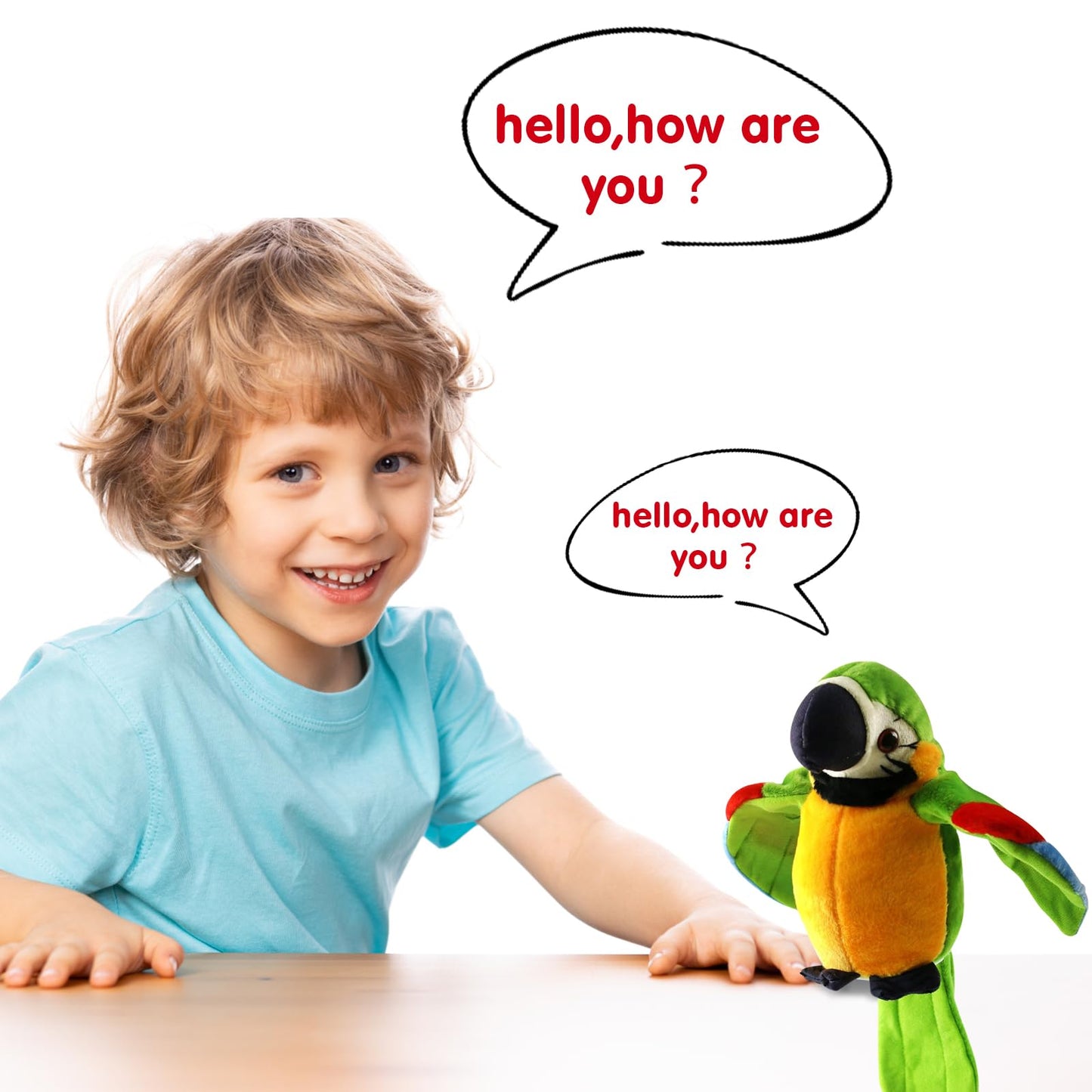 Houwsbaby 9'' Green Electronic Musical Talking Parrot Plush Toy – Recording, Repeats Your Voice, Wings Shake