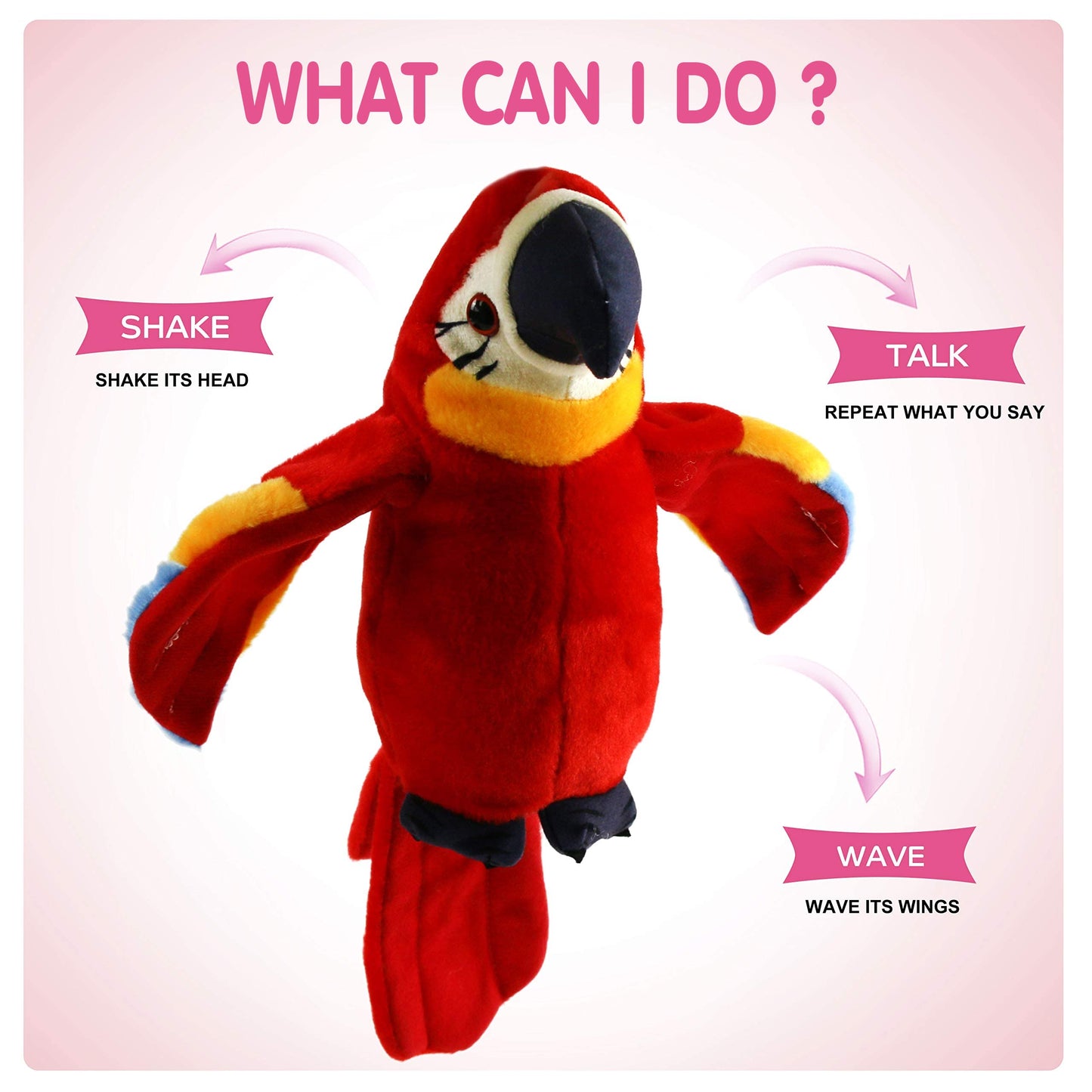 Houwsbaby 9'' Red Talking Parrot Plush – Interactive Recording Macaw Toy for Kids